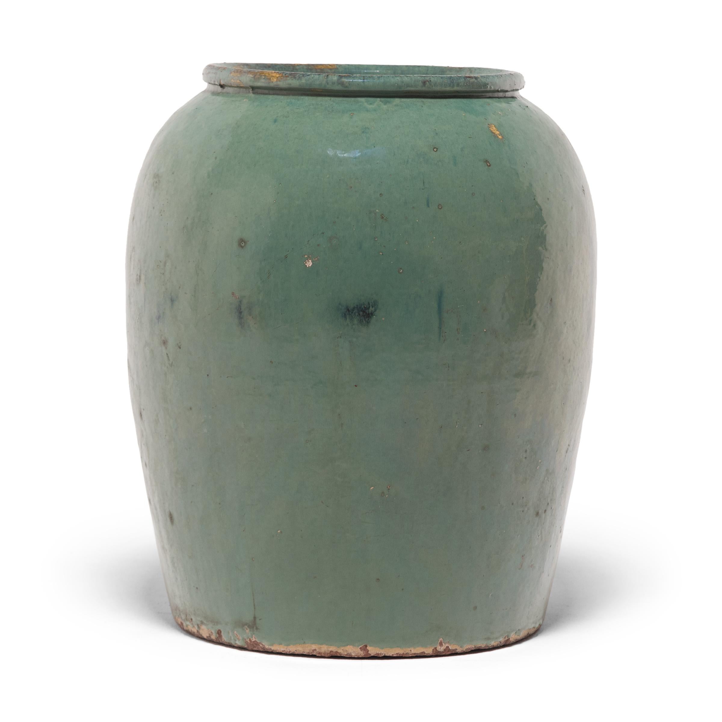 Organic Modern Chinese Celadon Pickling Jar, c. 1900