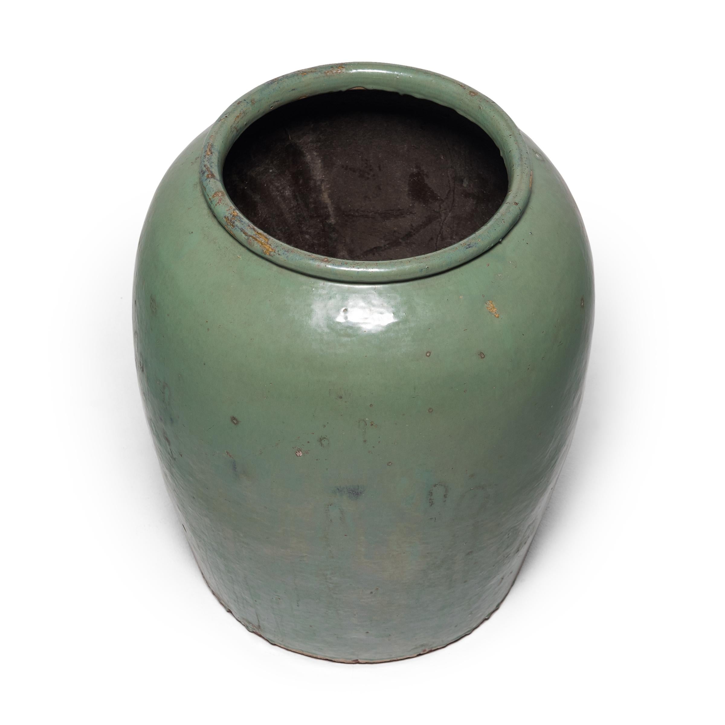 Glazed Chinese Celadon Pickling Jar, c. 1900
