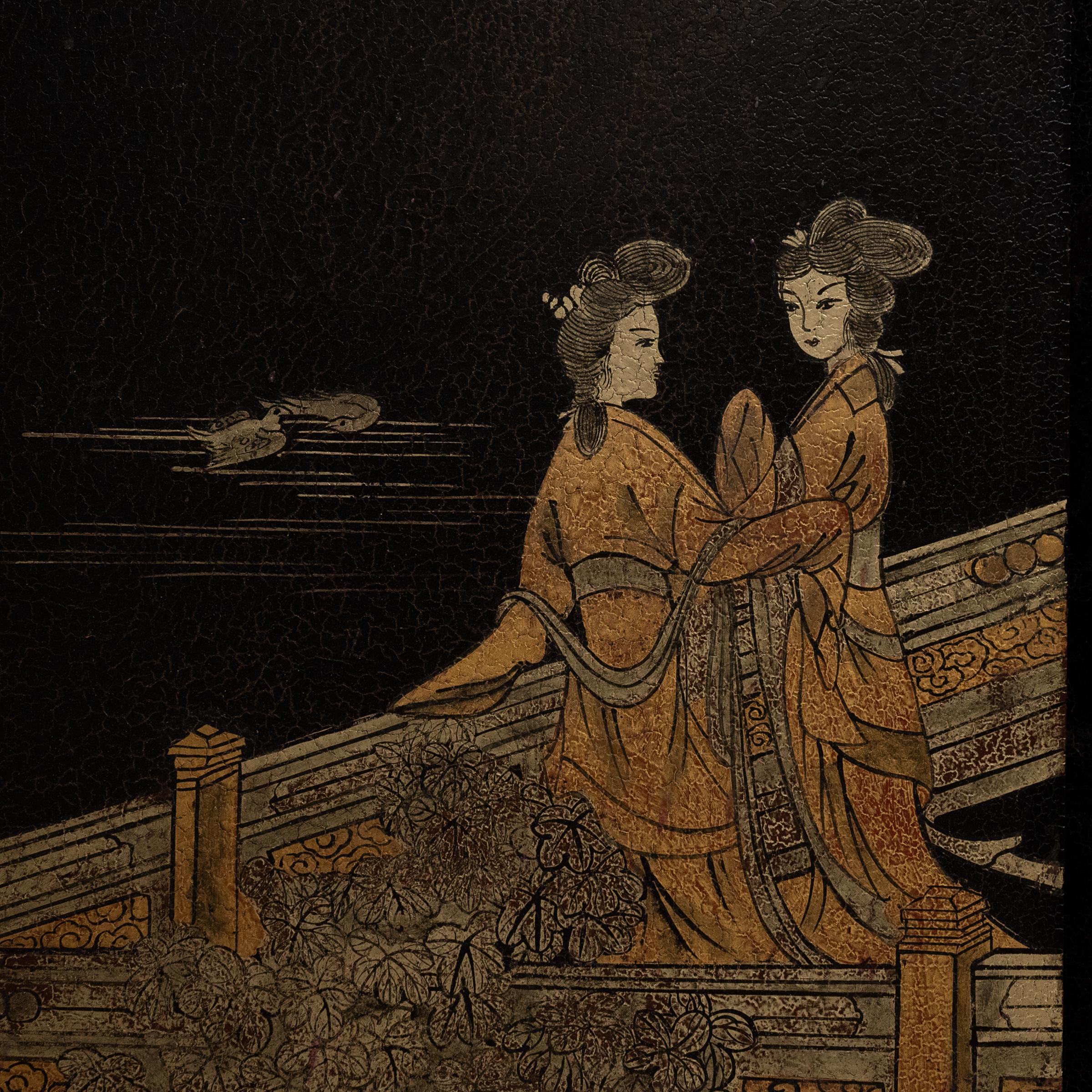 Qing Chinese Twelve Panel Gilt Lacquer Folding Screen, c. 1920
