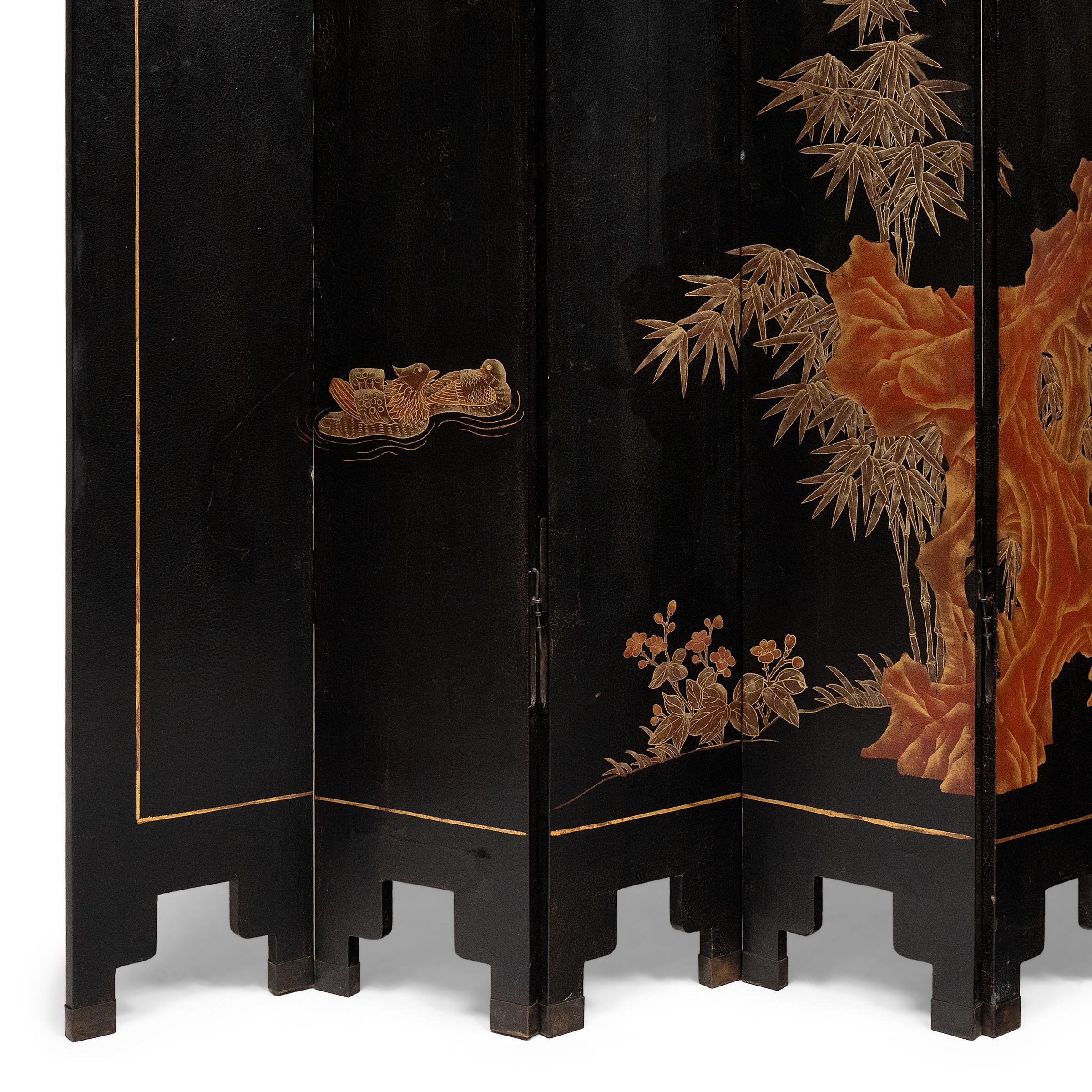 Chinese Twelve Panel Gilt Lacquer Folding Screen, c. 1920 1