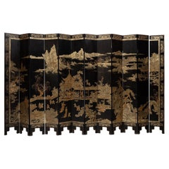 Chinese Twelve Panel Gilt Lacquer Folding Screen, c. 1920