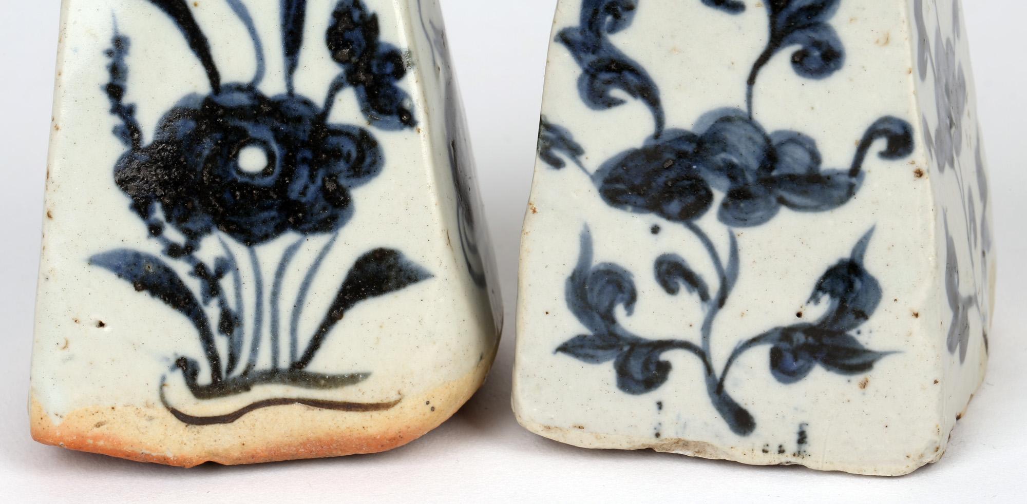 Ming Chinese Two Blue & White Porcelain Glazed Yuan-Style Weights For Sale