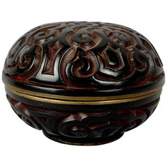  Chinese Two Color Tixi Cinnabar Round Box or Jar