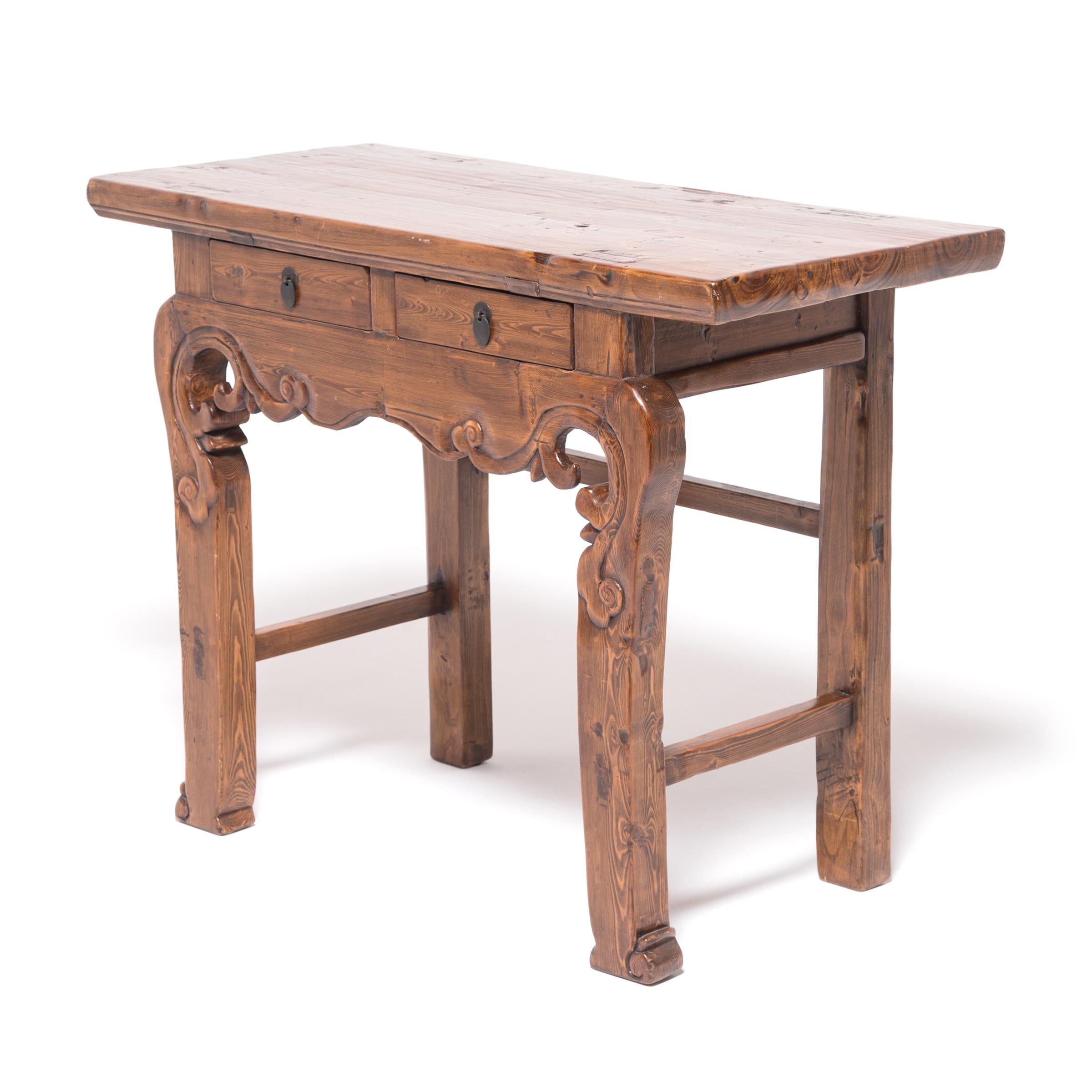 Chinese Two-Drawer Carved Altar Table, c. 1850 In Good Condition For Sale In Chicago, IL