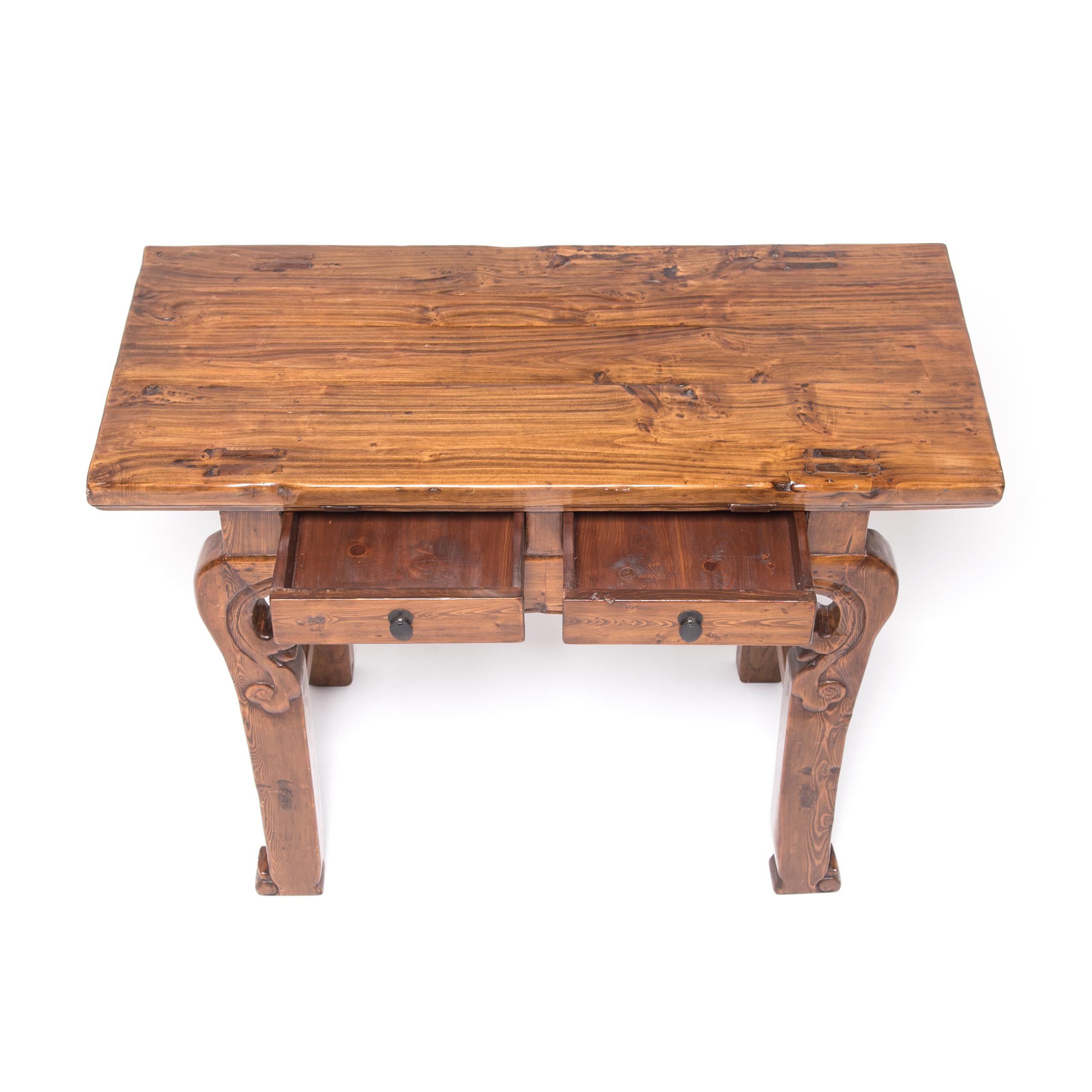 19th Century Chinese Two-Drawer Carved Altar Table, c. 1850 For Sale