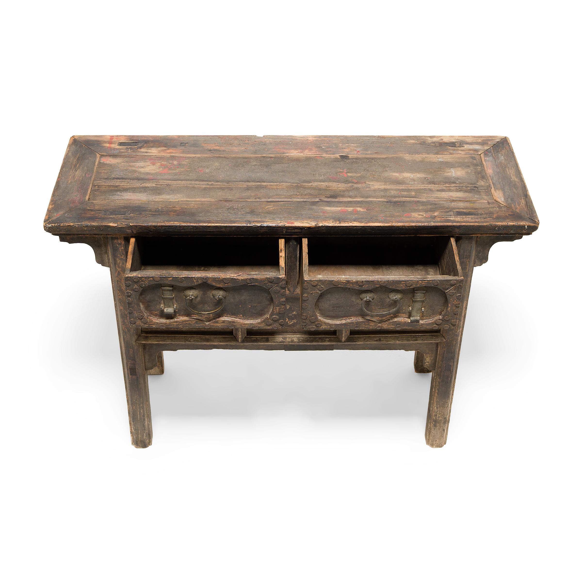 Iron Chinese Two Drawer Offering Table, c. 1800