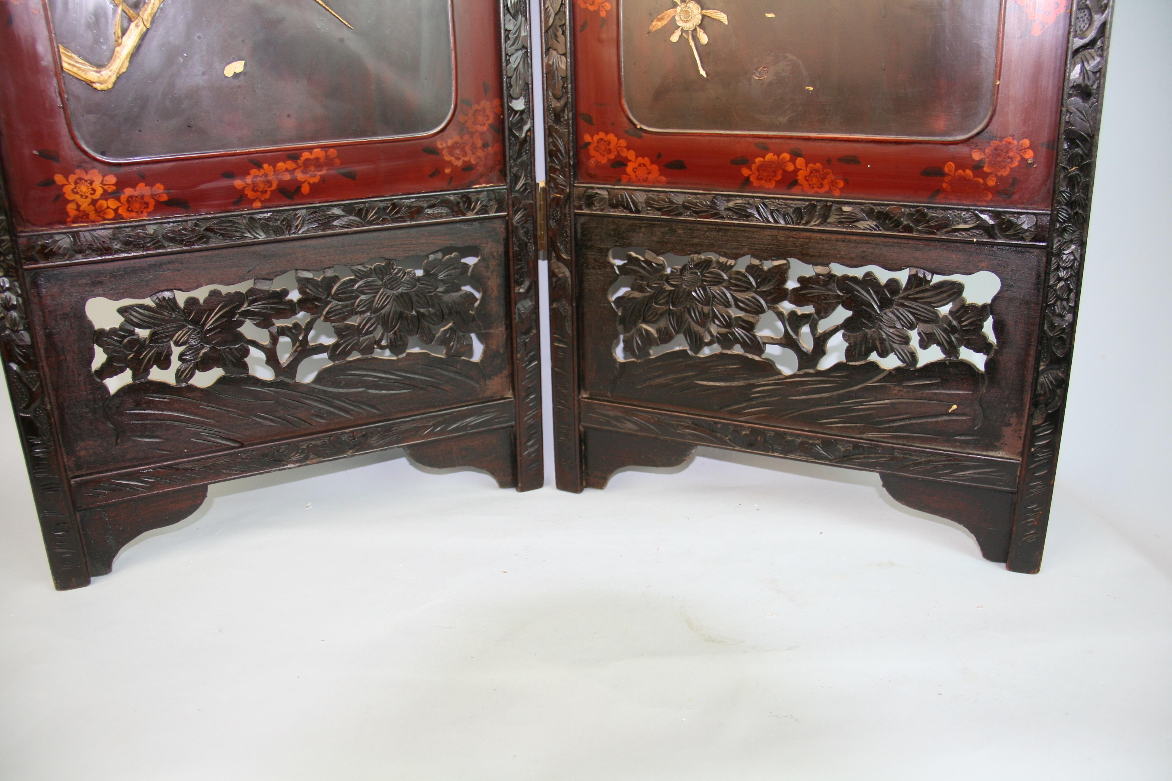 Chinese Two Panel Carved  Painted Screen Bone Wood 1920's For Sale 8