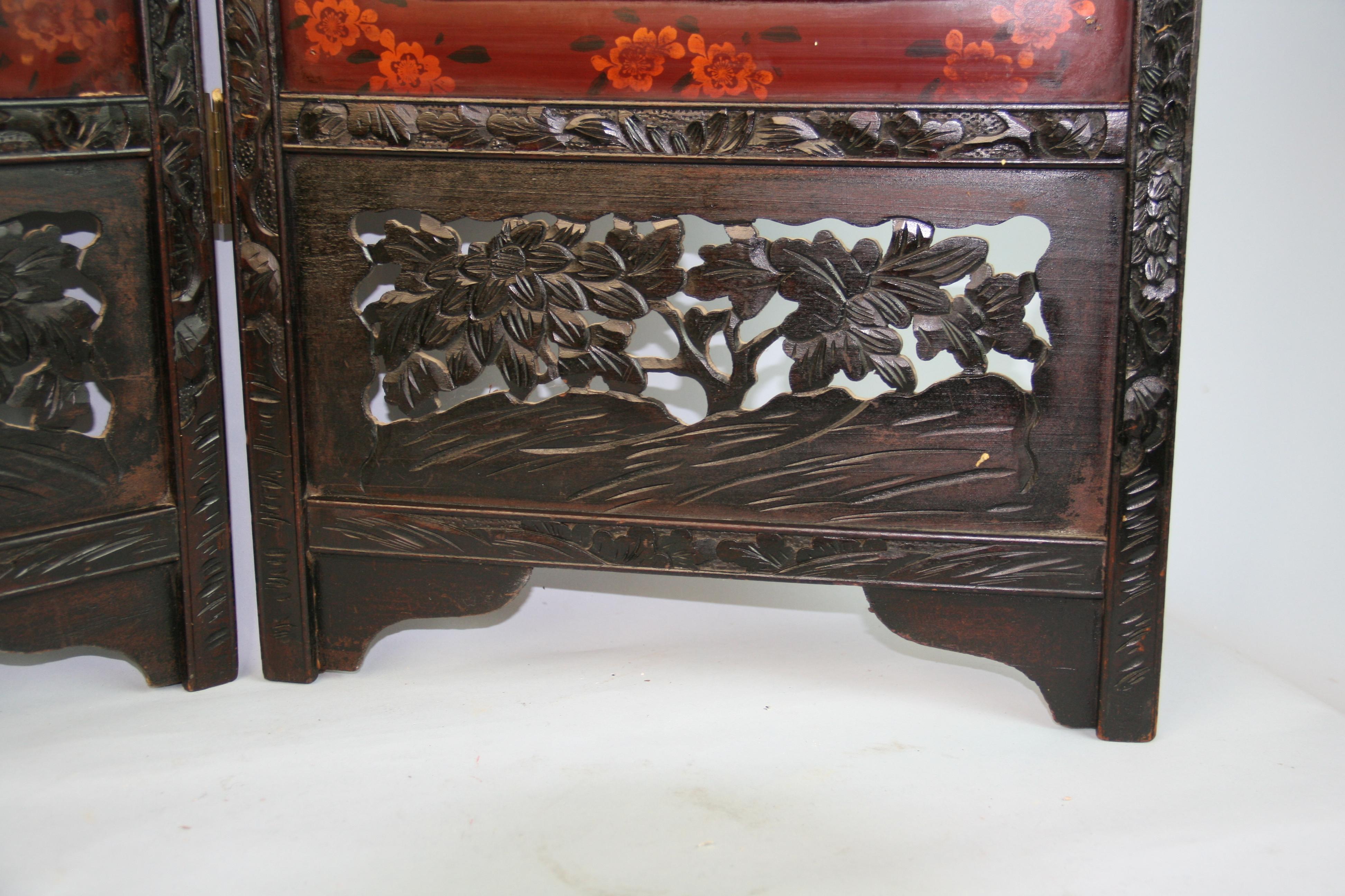 Chinese Two Panel Carved  Painted Screen Bone Wood 1920's For Sale 9