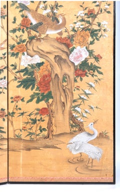 Chinese Two-Panel Folding Screen, Bird-and-Flower Composition C.1950