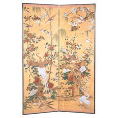 Chinese Two-Panel Folding Screen, Bird-and-Flower Composition C.1950