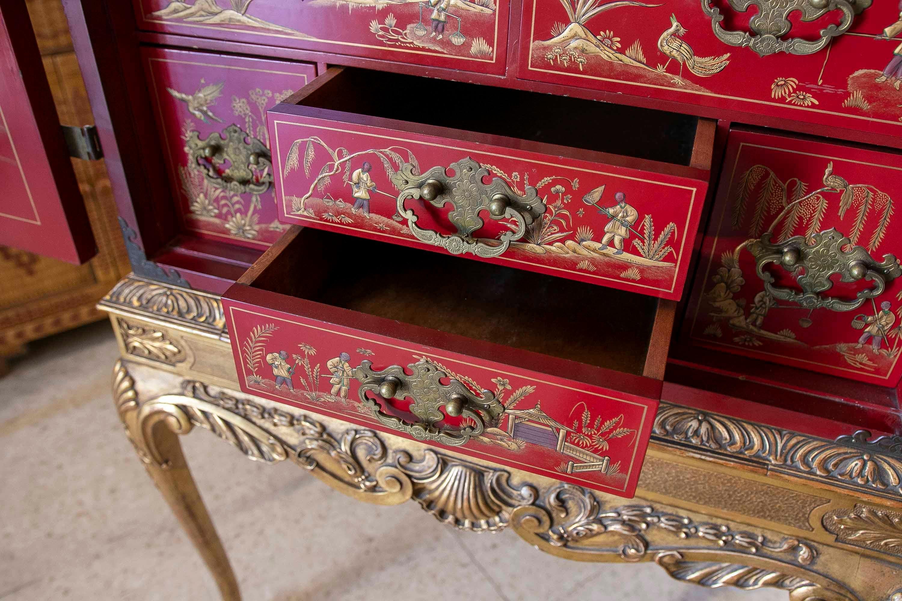 Meuble chinois en deux parties avec table et armoire à portes et tiroirs  en vente 8
