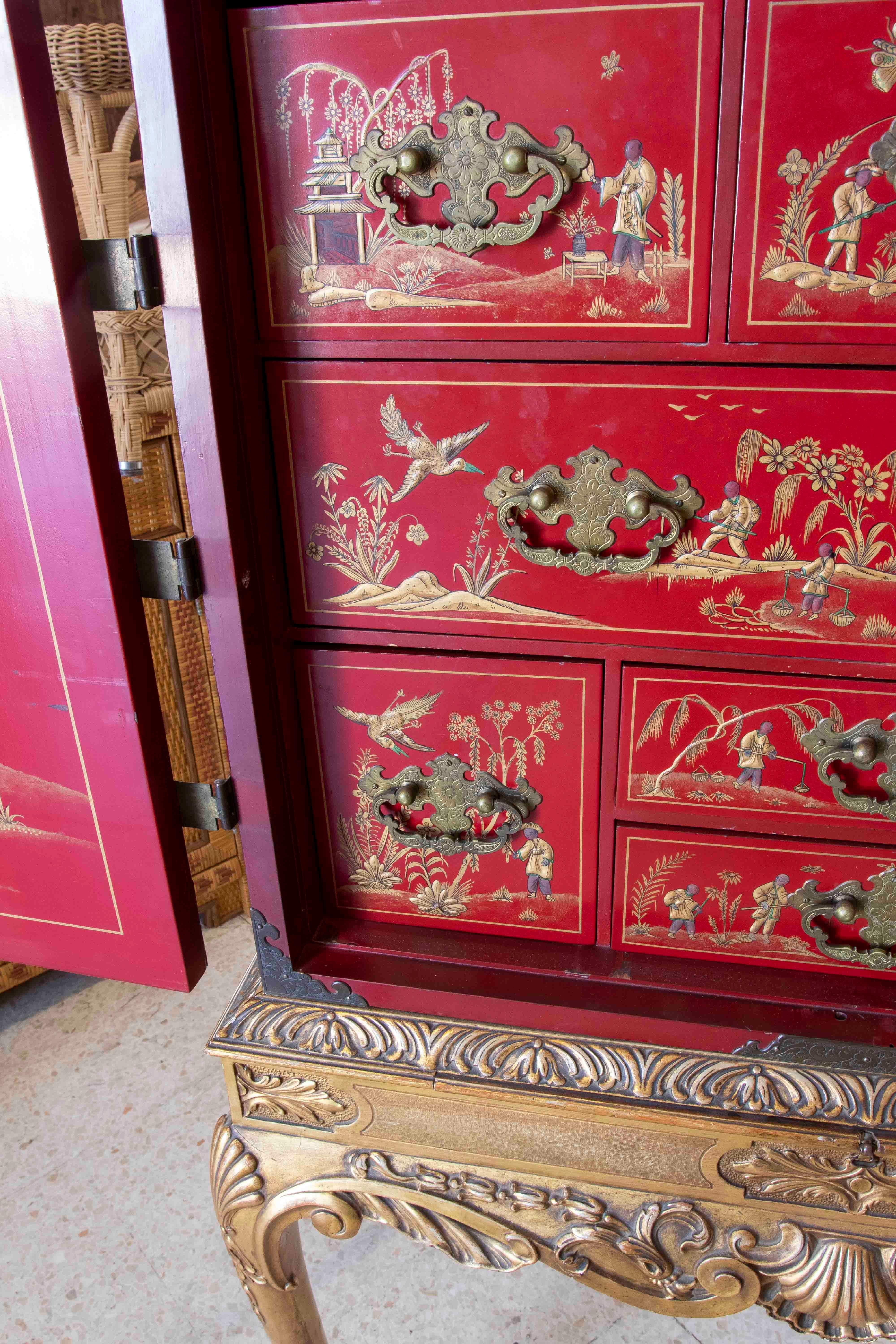 Meuble chinois en deux parties avec table et armoire à portes et tiroirs  en vente 1