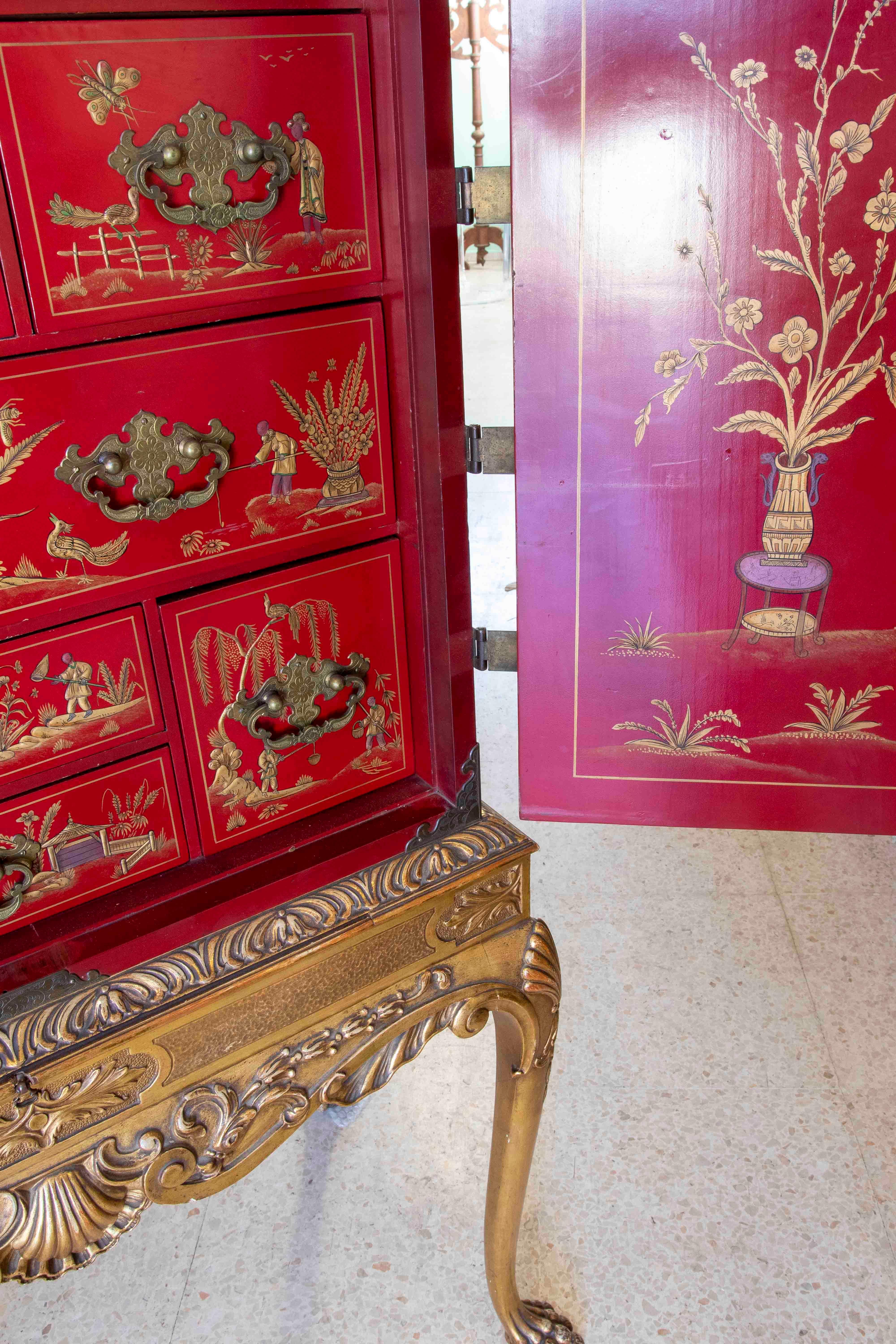 Meuble chinois en deux parties avec table et armoire à portes et tiroirs  en vente 2