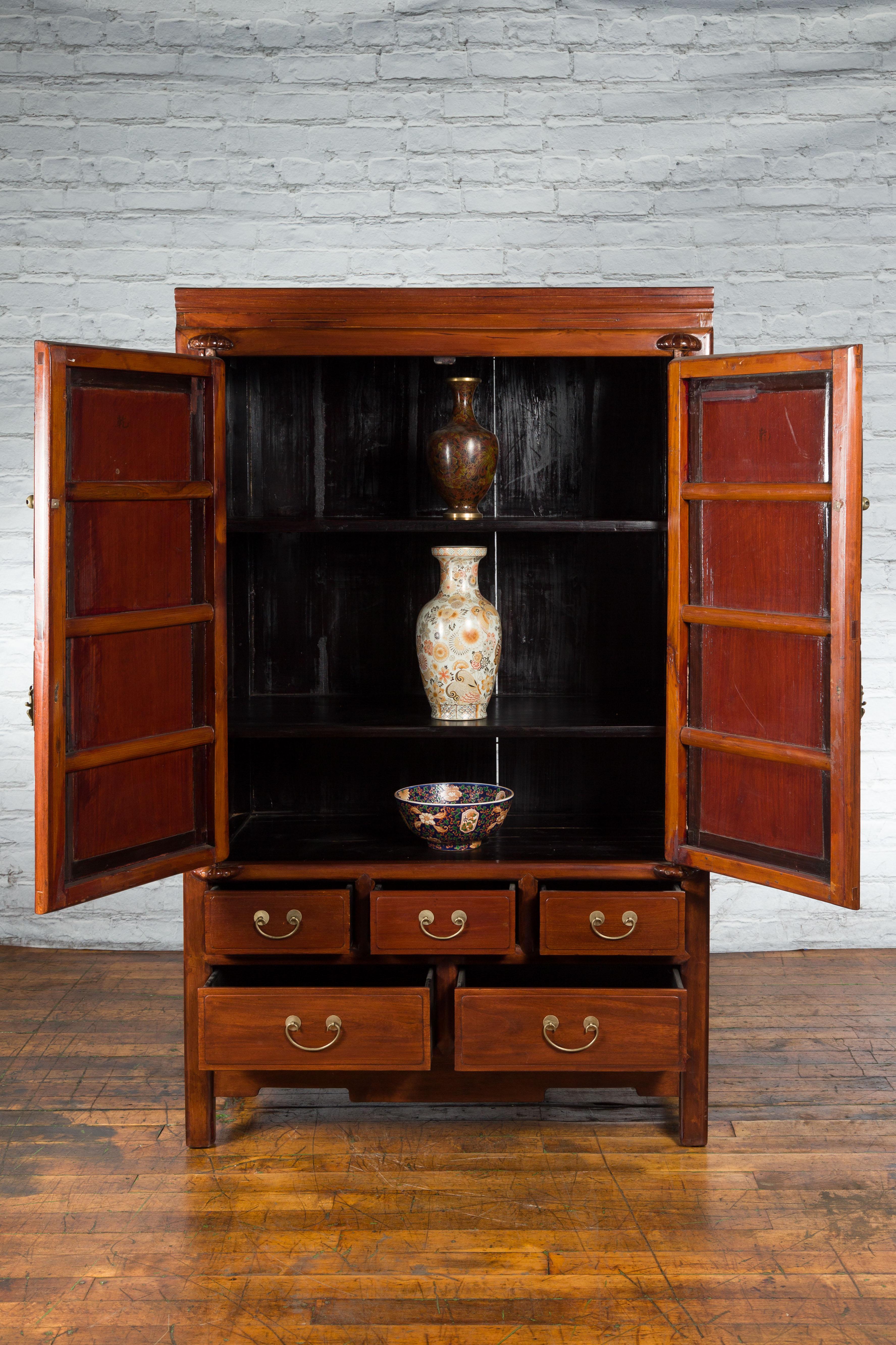 Chinese Two-Toned Cabinet with Doors and Five Drawers from the 20th Century For Sale 8