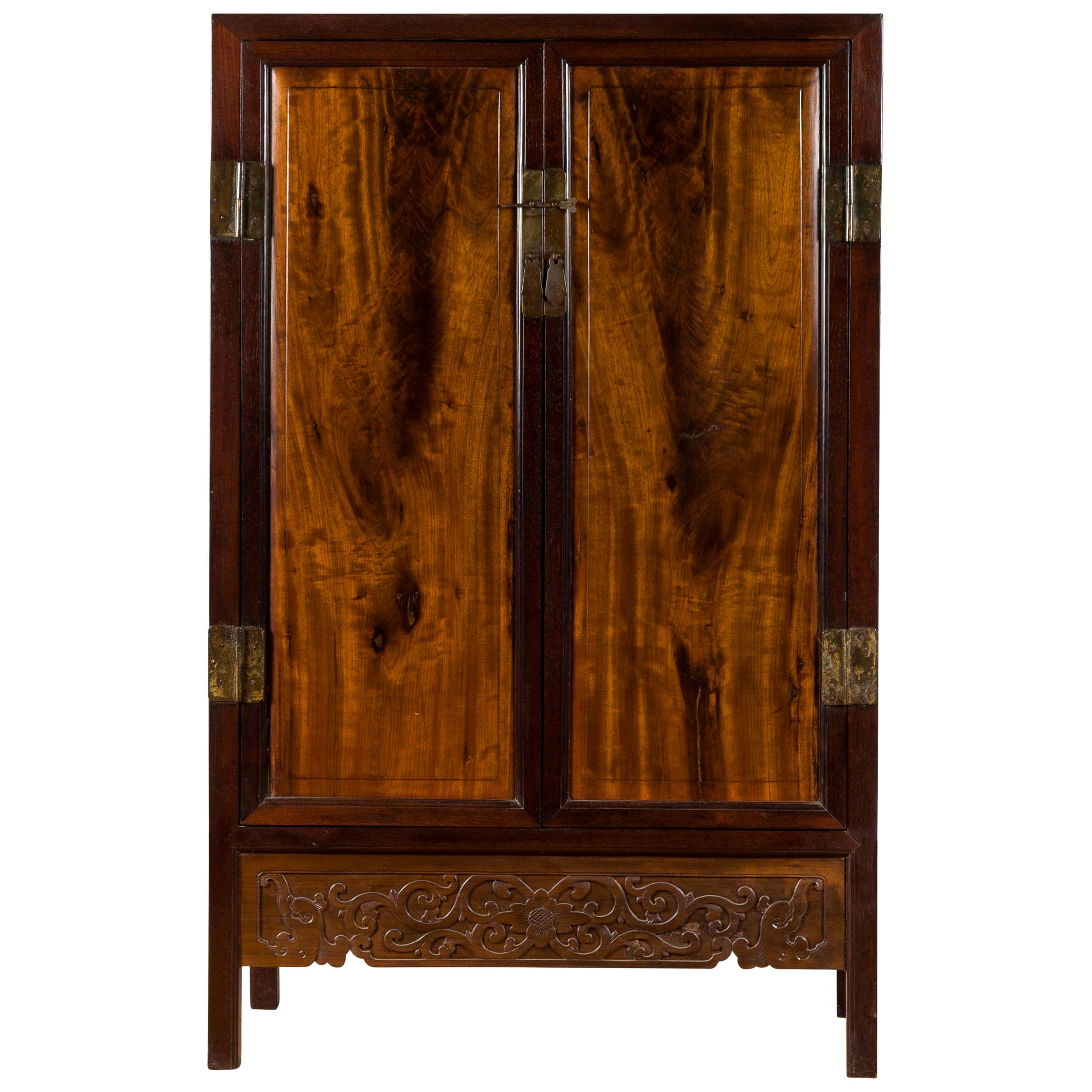 Chinese Two-Toned Early 20th Century Cabinet with Carved Apron and Inner Drawers For Sale