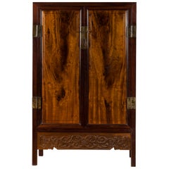 Chinese Two-Toned Early 20th Century Cabinet with Carved Apron and Inner Drawers