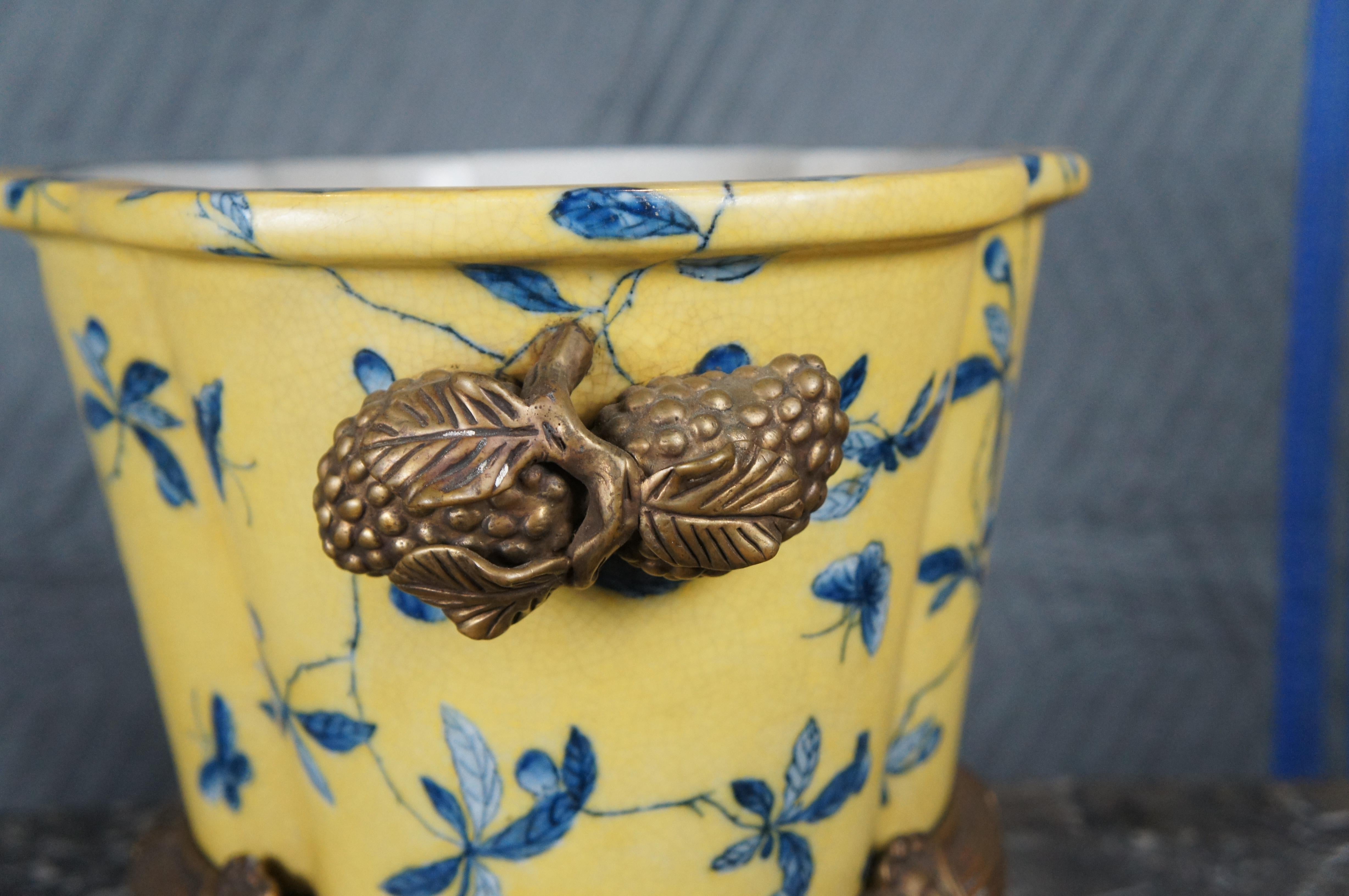 Chinese United Wilson Porcelain Lobed Jardiniere Planter Cache Pot Bronze Stand 4