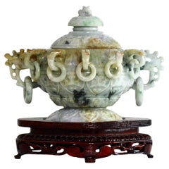  Chinese Unusual Multi-Colored Jade Covered Bowl/Censor