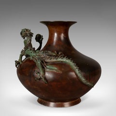 Chinese Urn, Vase, Bronze, Dragon, Pearl, Bowl, C20th, Oriental, Centerpiece
