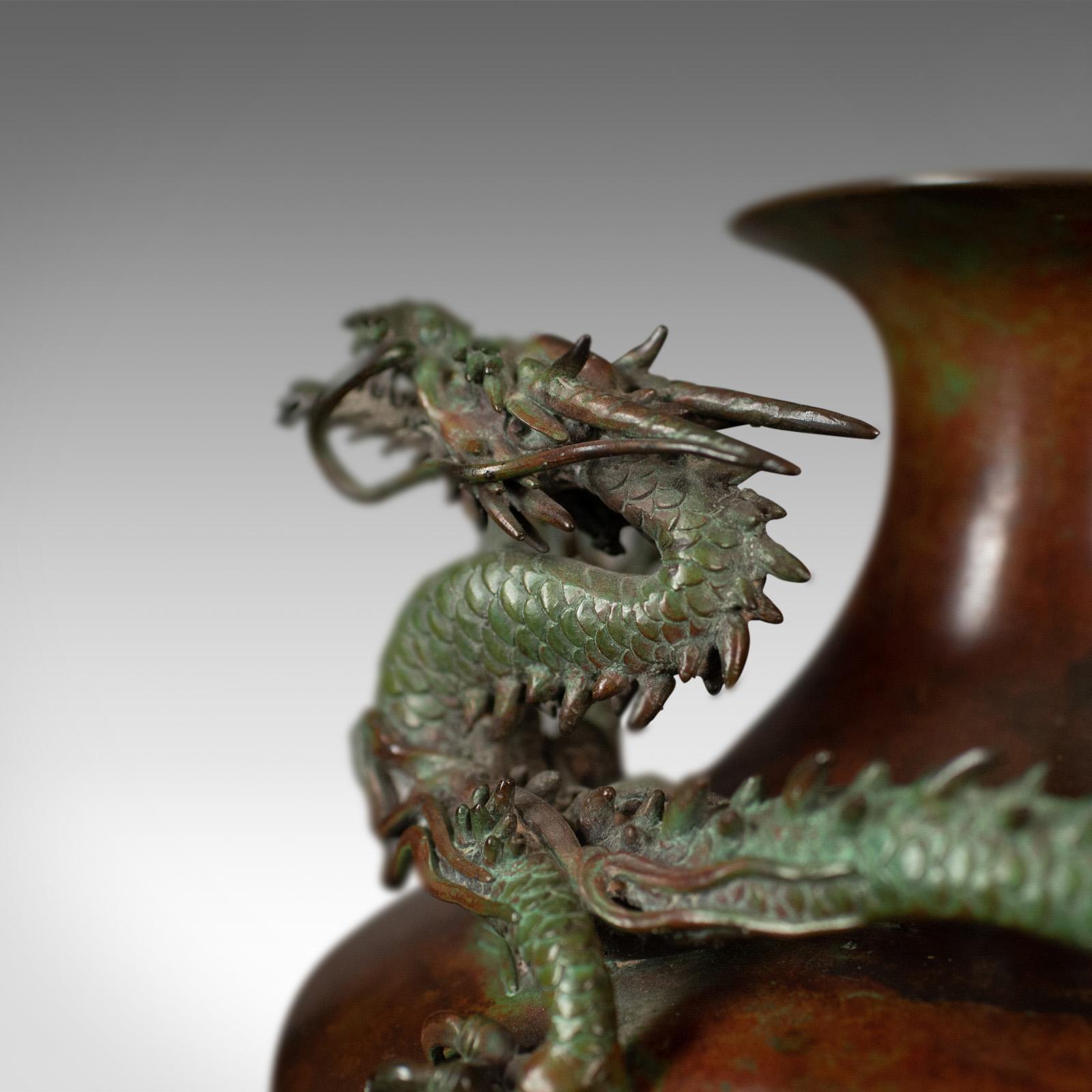 Chinese Urn, Vase, Bronze, Dragon, Pearl, Bowl, C20th, Oriental, Centerpiece In Good Condition In Hele, Devon, GB
