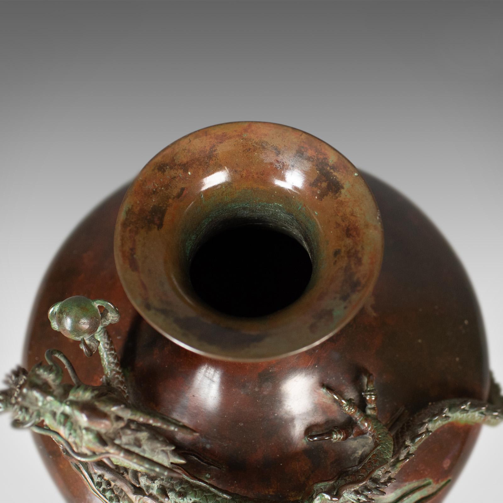 20th Century Chinese Urn, Vase, Bronze, Dragon, Pearl, Bowl, C20th, Oriental, Centerpiece