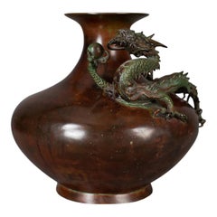 Vintage Chinese Urn, Vase, Bronze, Dragon, Pearl, Bowl, C20th, Oriental, Centerpiece
