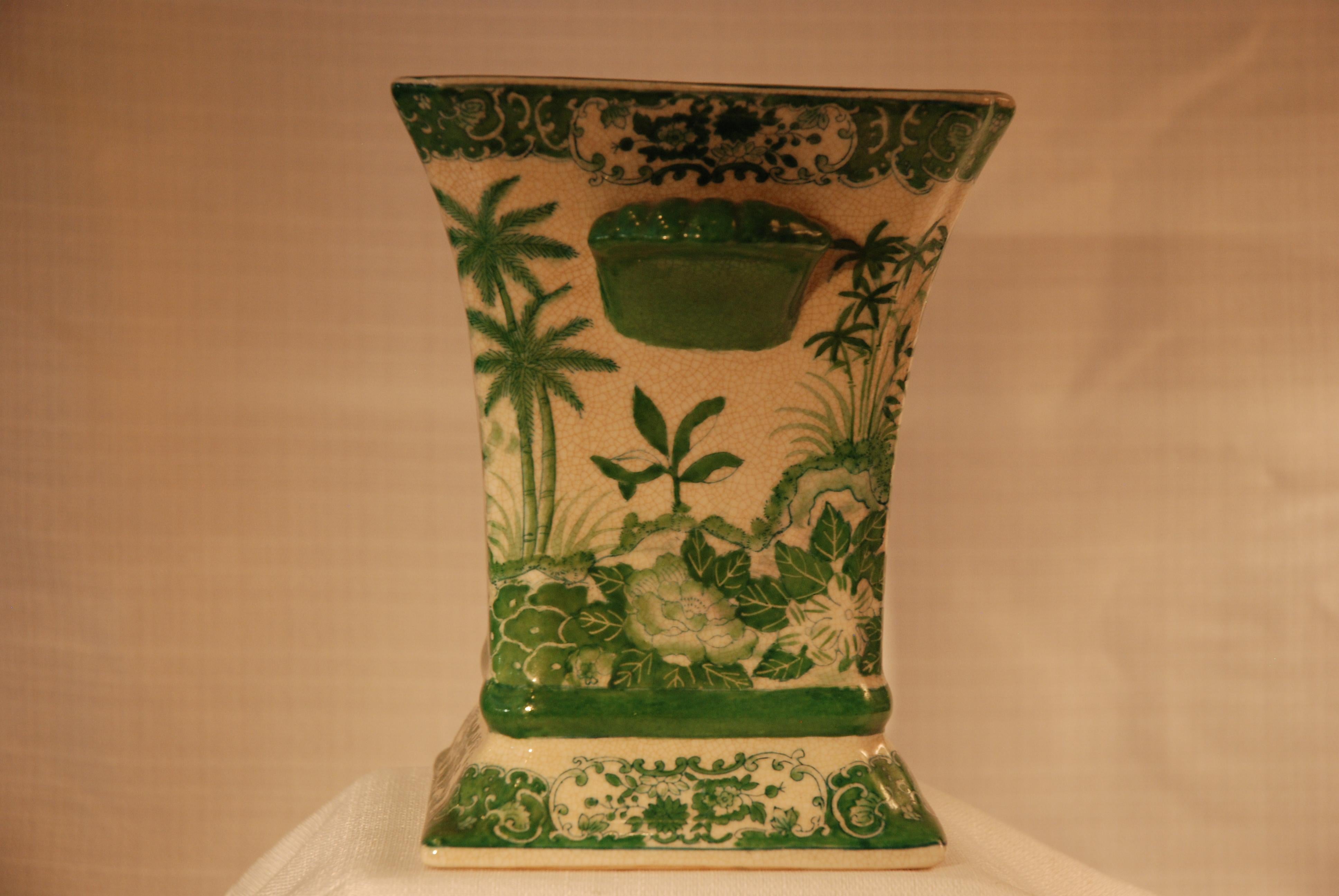 Chinese Export Chinese Vase, Floral Green Motif For Sale