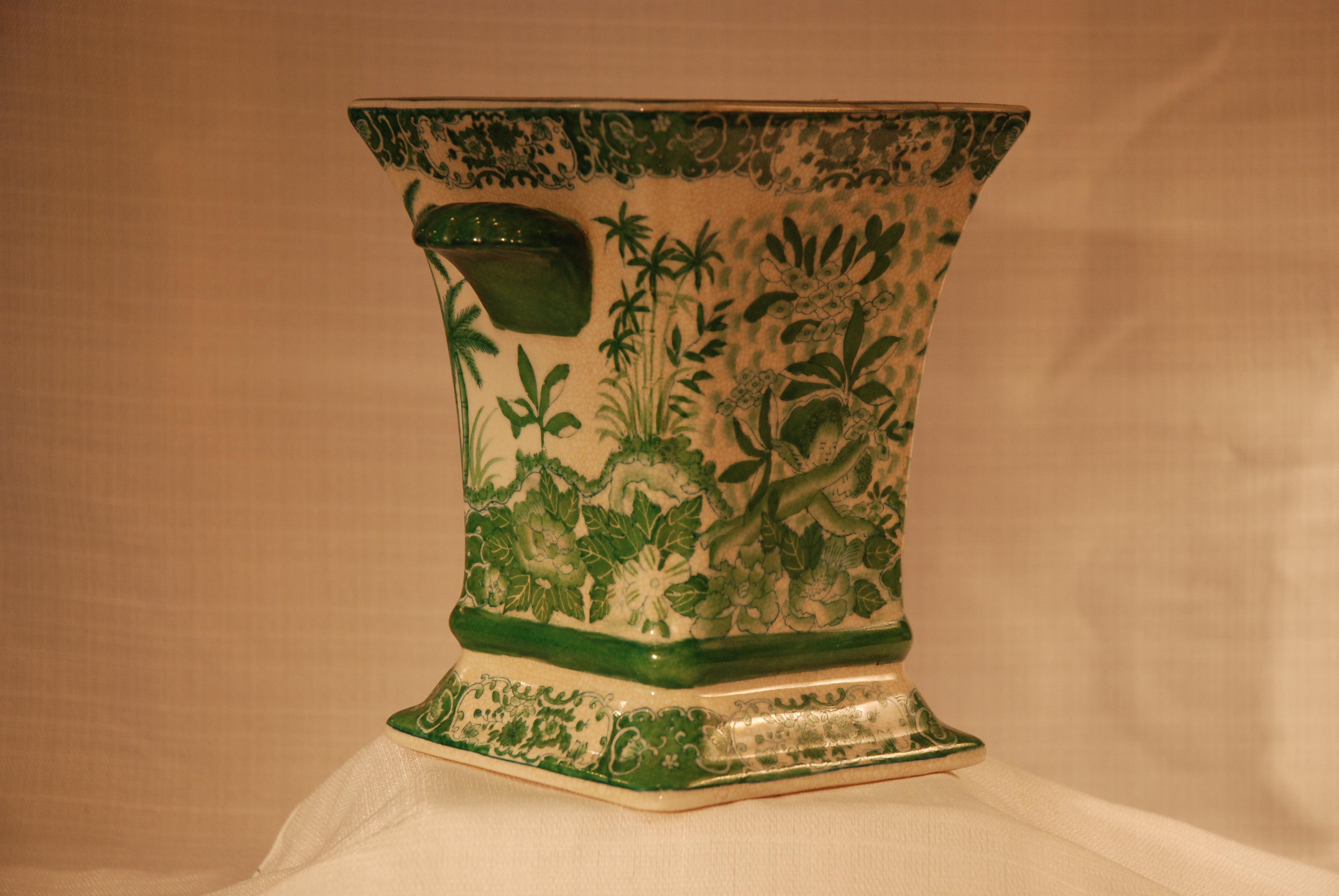 20th Century Chinese Vase, Floral Green Motif For Sale