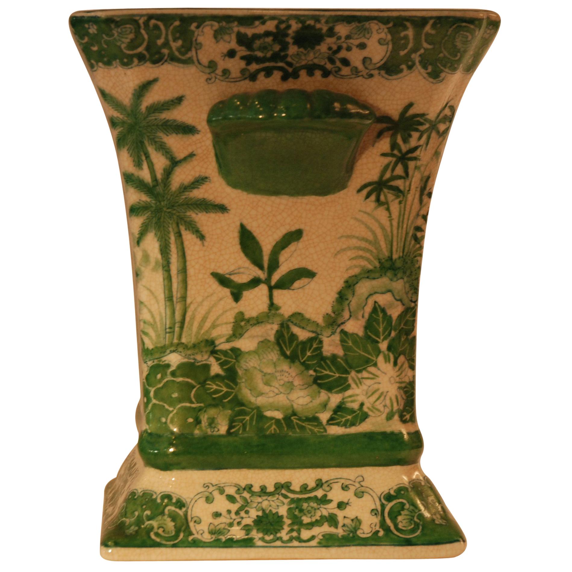 Chinese Vase, Floral Green Motif For Sale