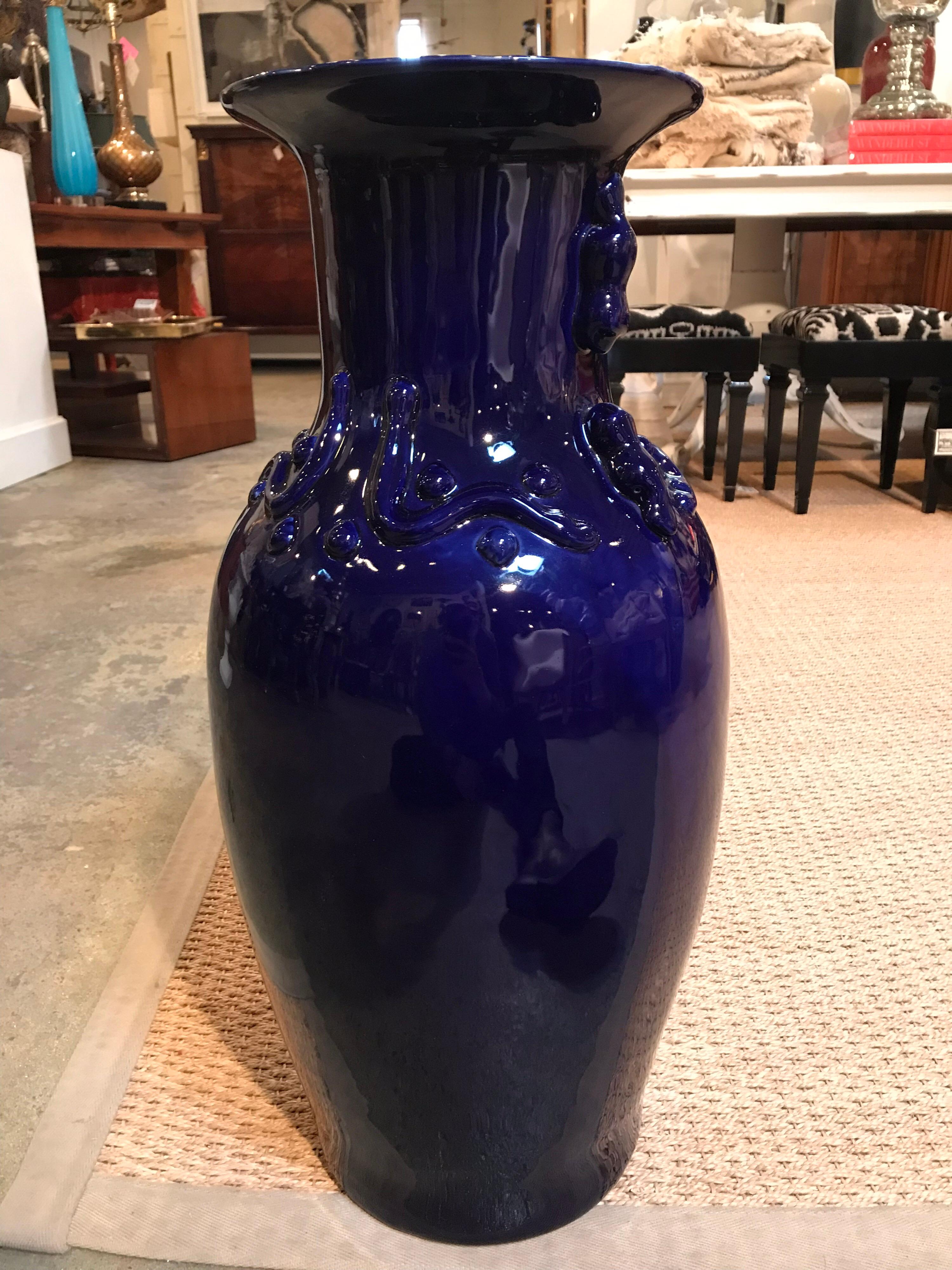 Glazed Chinese Vase in Cobalt Blue For Sale
