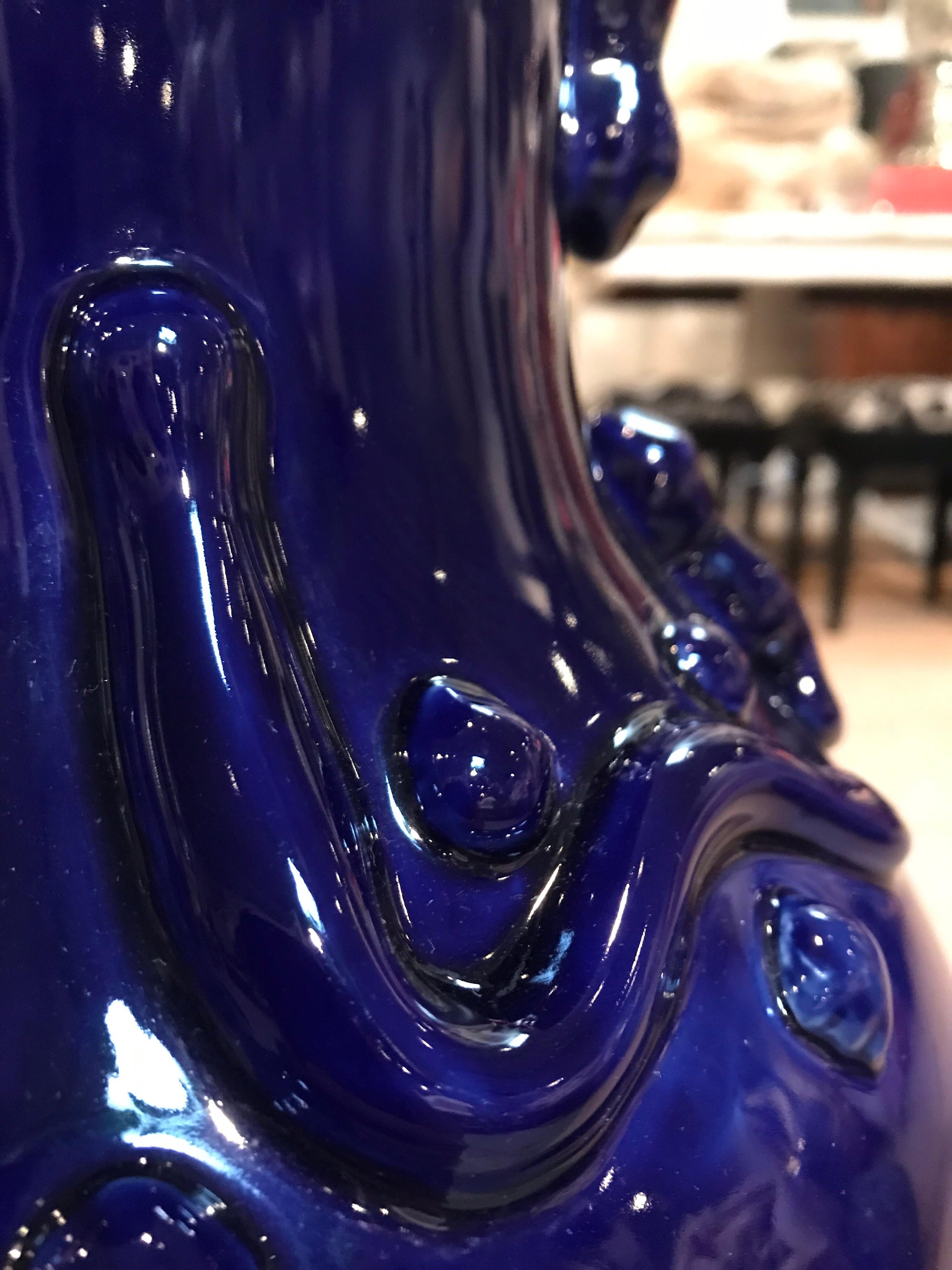 Ceramic Chinese Vase in Cobalt Blue For Sale
