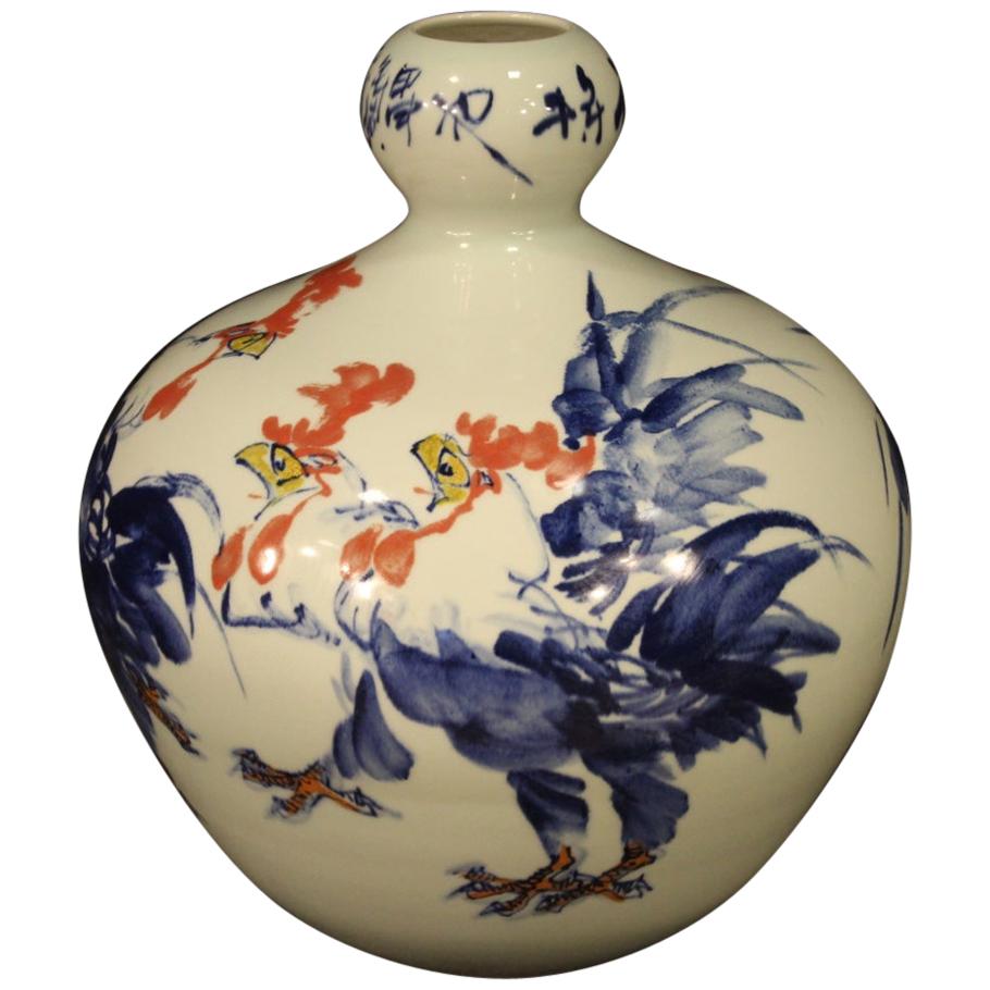 Chinese Vase in Painted Ceramic, 21st Century For Sale