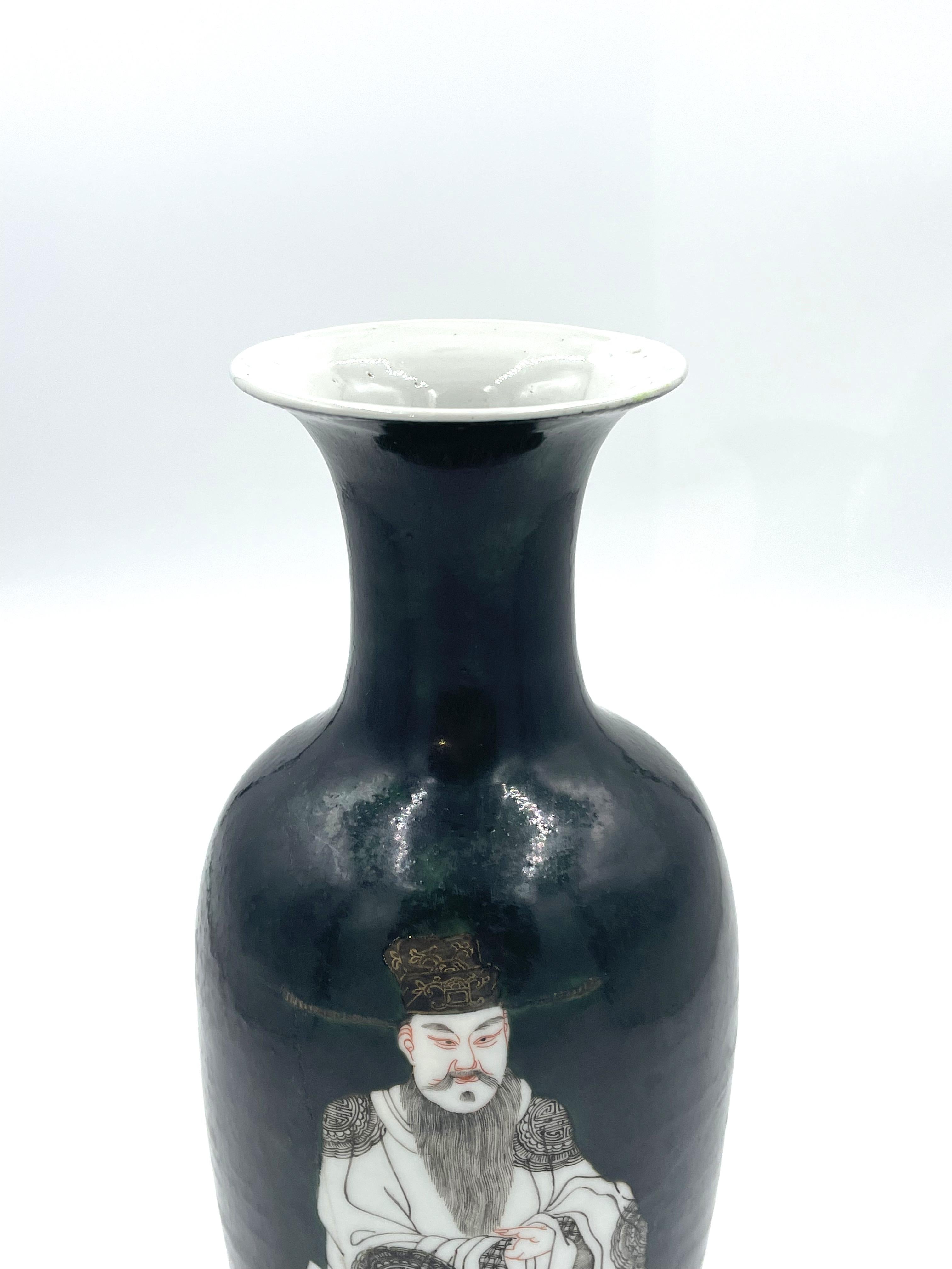 Glazed Chinese Vase with Two Figures, Qing Emperor Kangxi Period
