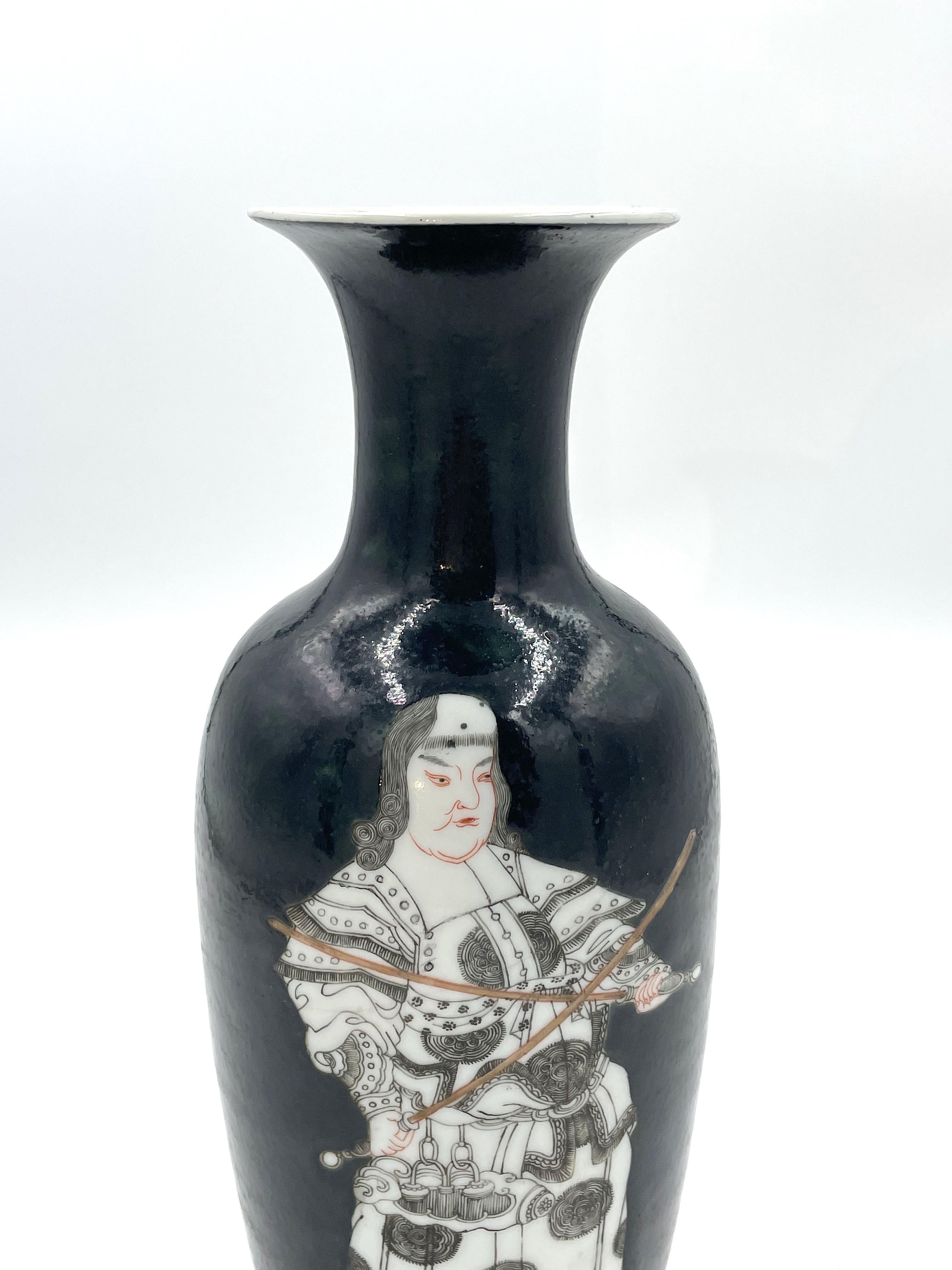 Porcelain Chinese Vase with Two Figures, Qing Emperor Kangxi Period