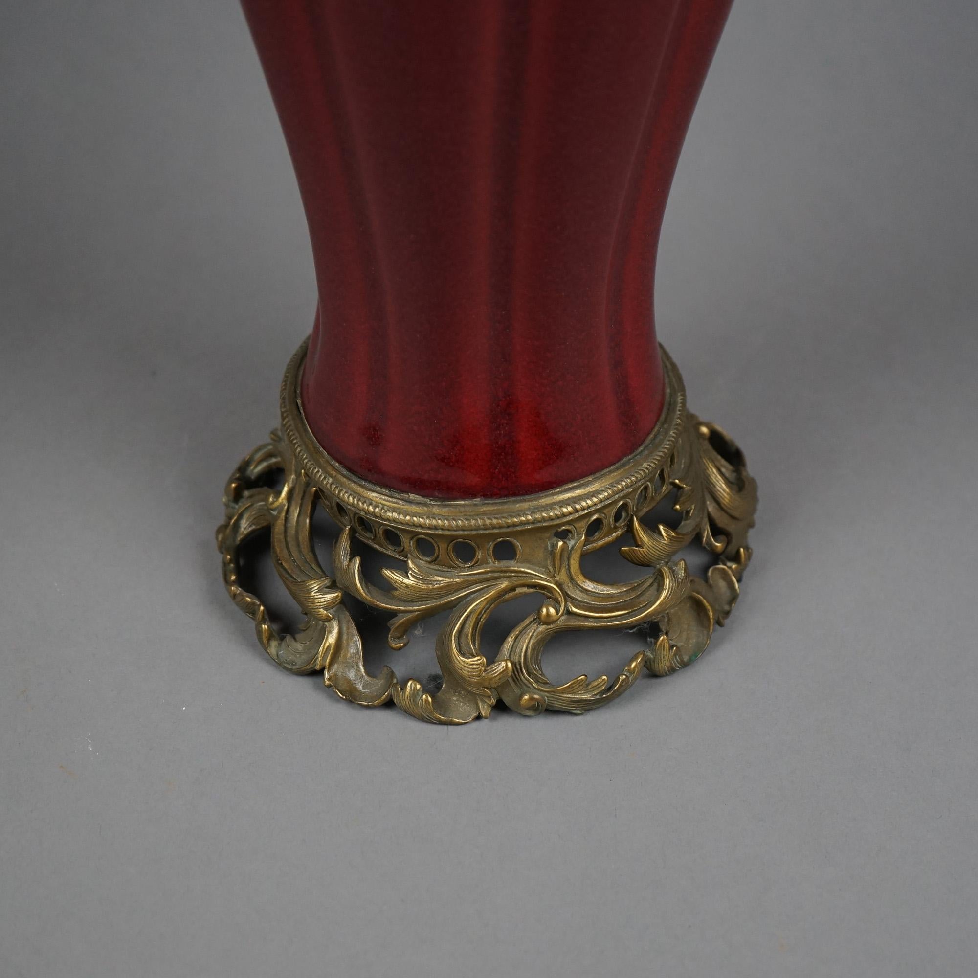 Chinese Vermillion Red Porcelain & Bronze Vase 20th C 5