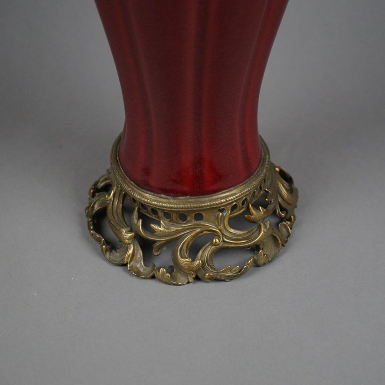 Chinese Vermillion Red Porcelain & Bronze Vase 20th C For Sale 6