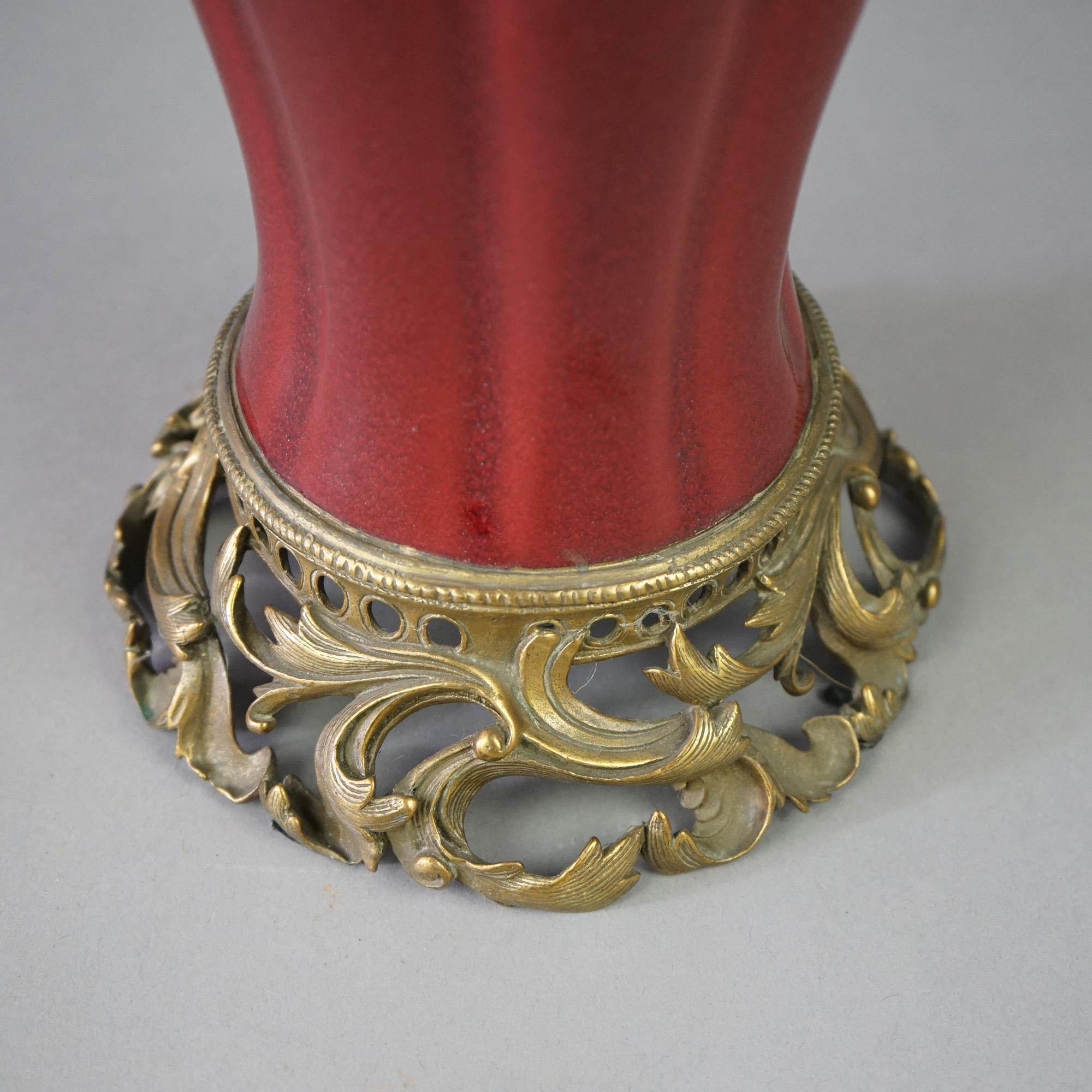 Chinese Vermillion Red Porcelain & Bronze Vase 20th C 6