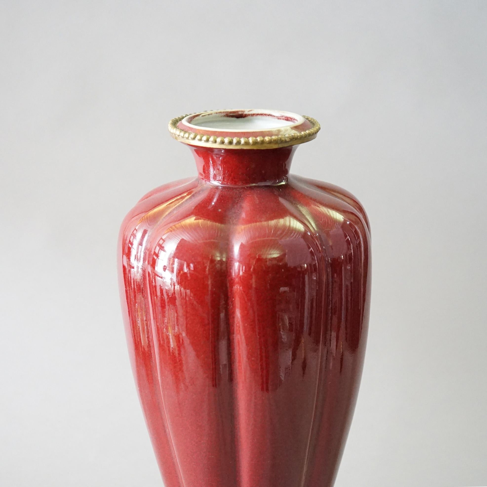 Chinese Vermillion Red Porcelain & Bronze Vase 20th C 2