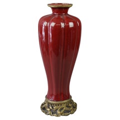 Chinese Vermillion Red Porcelain & Bronze Vase 20th C