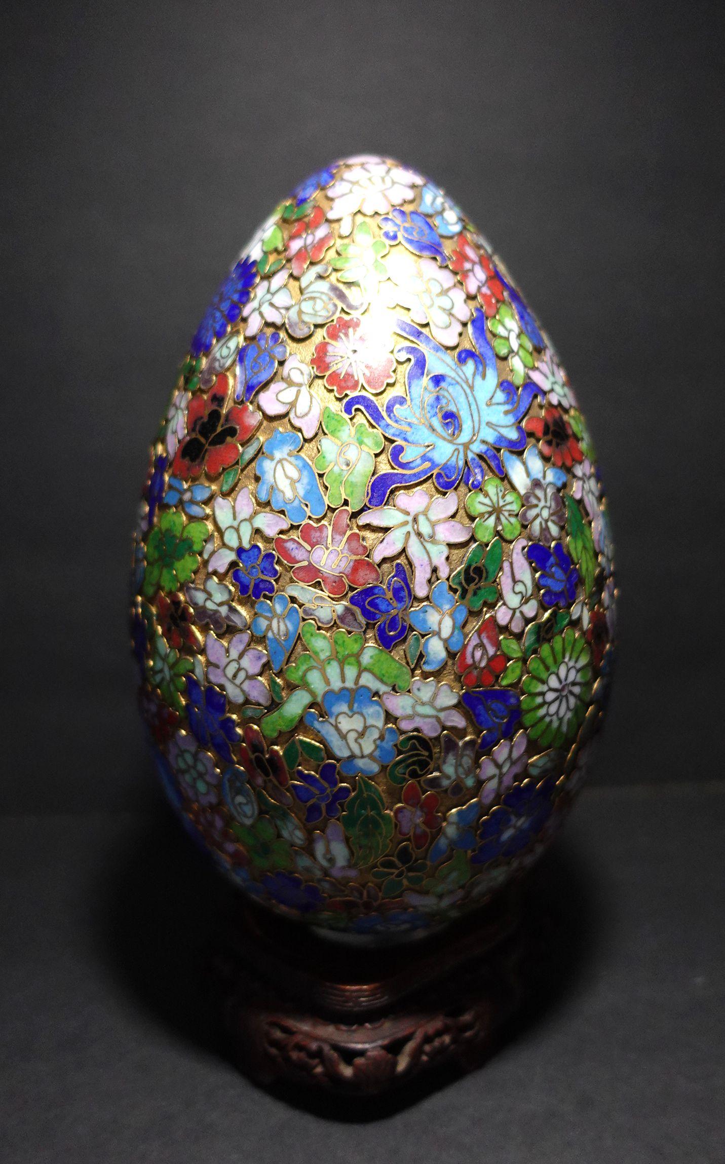 Hand-Painted Chinese Very Large Cloisonné Enamel Egg 