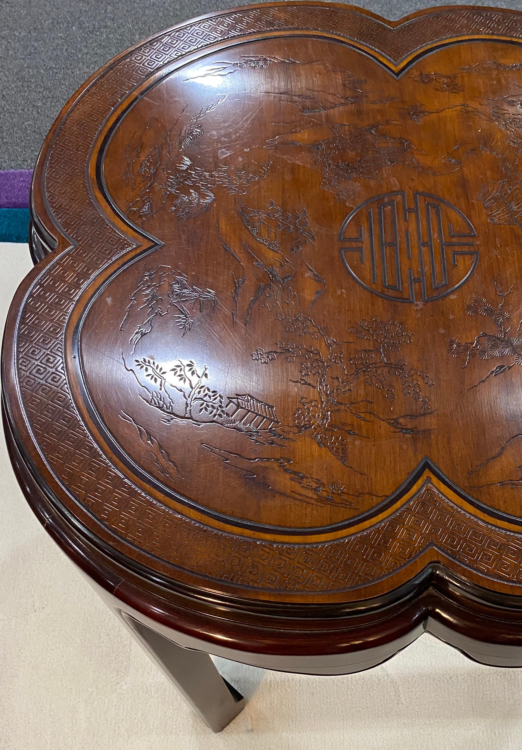 Hand-Carved Chinese Victorian Style End Table, Round Chinese Cocktail or Coffee Table For Sale