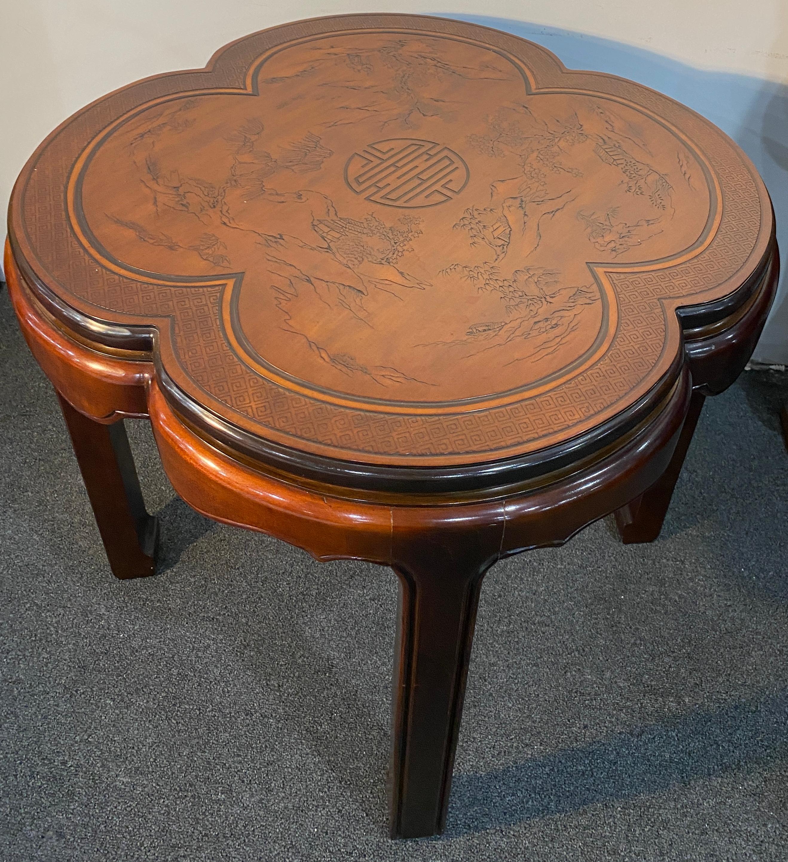 Hardwood Chinese Victorian Style End Table, Round Chinese Cocktail or Coffee Table For Sale