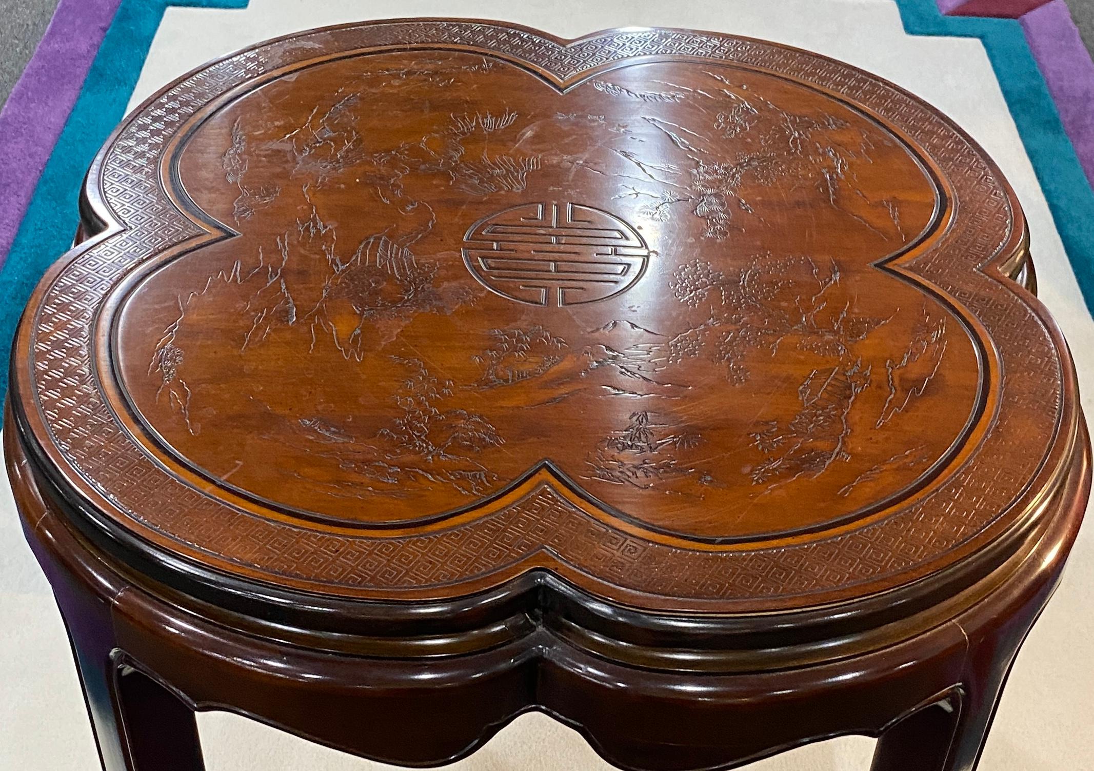 Chinese Victorian Style End Table, Round Chinese Cocktail or Coffee Table For Sale 2