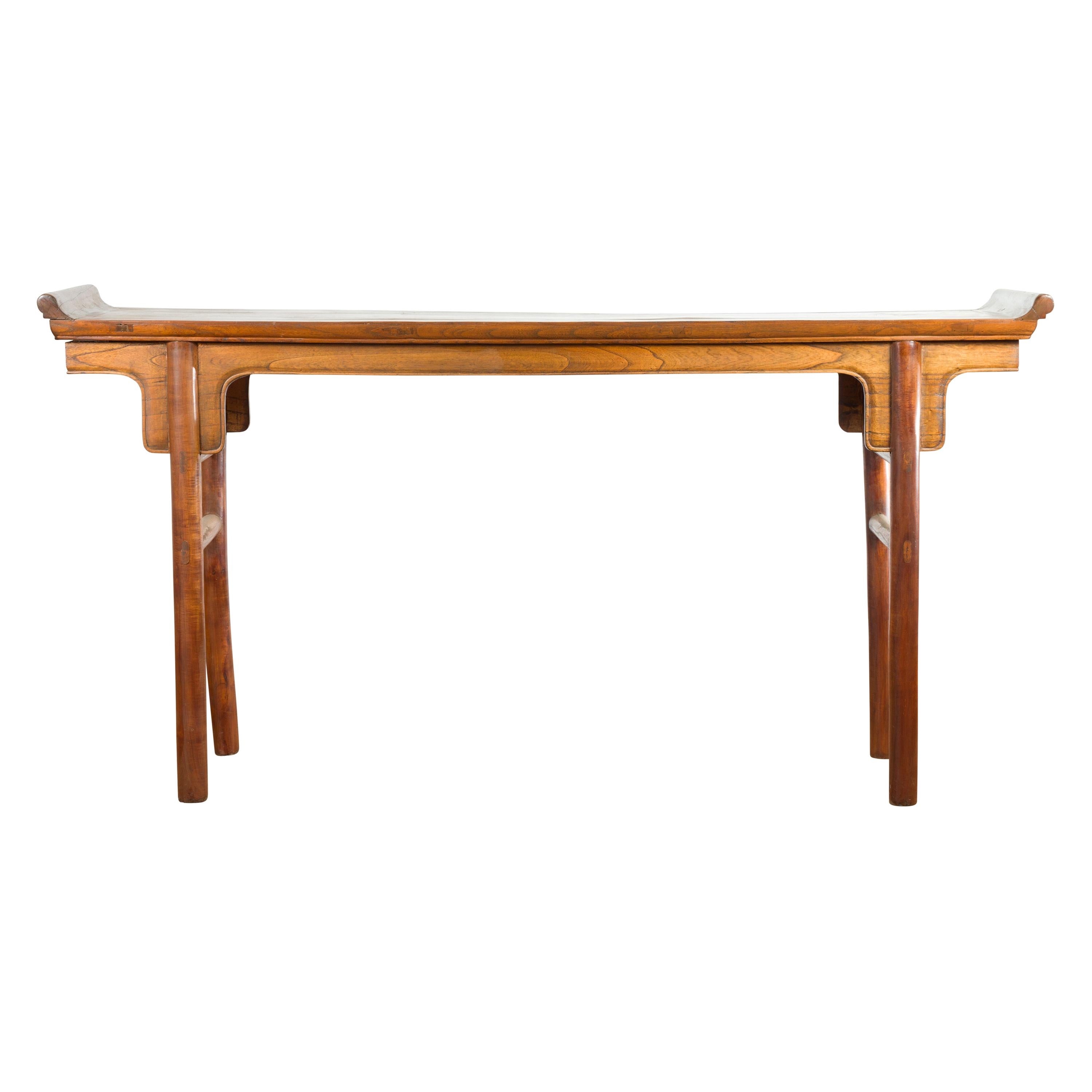 Chinese Vintage Altar Table with Everted Flanges and Natural Brown Patina For Sale