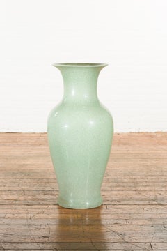 Chinese Vintage Altar Vase with Crackle Celadon Finish and Flaring Neck