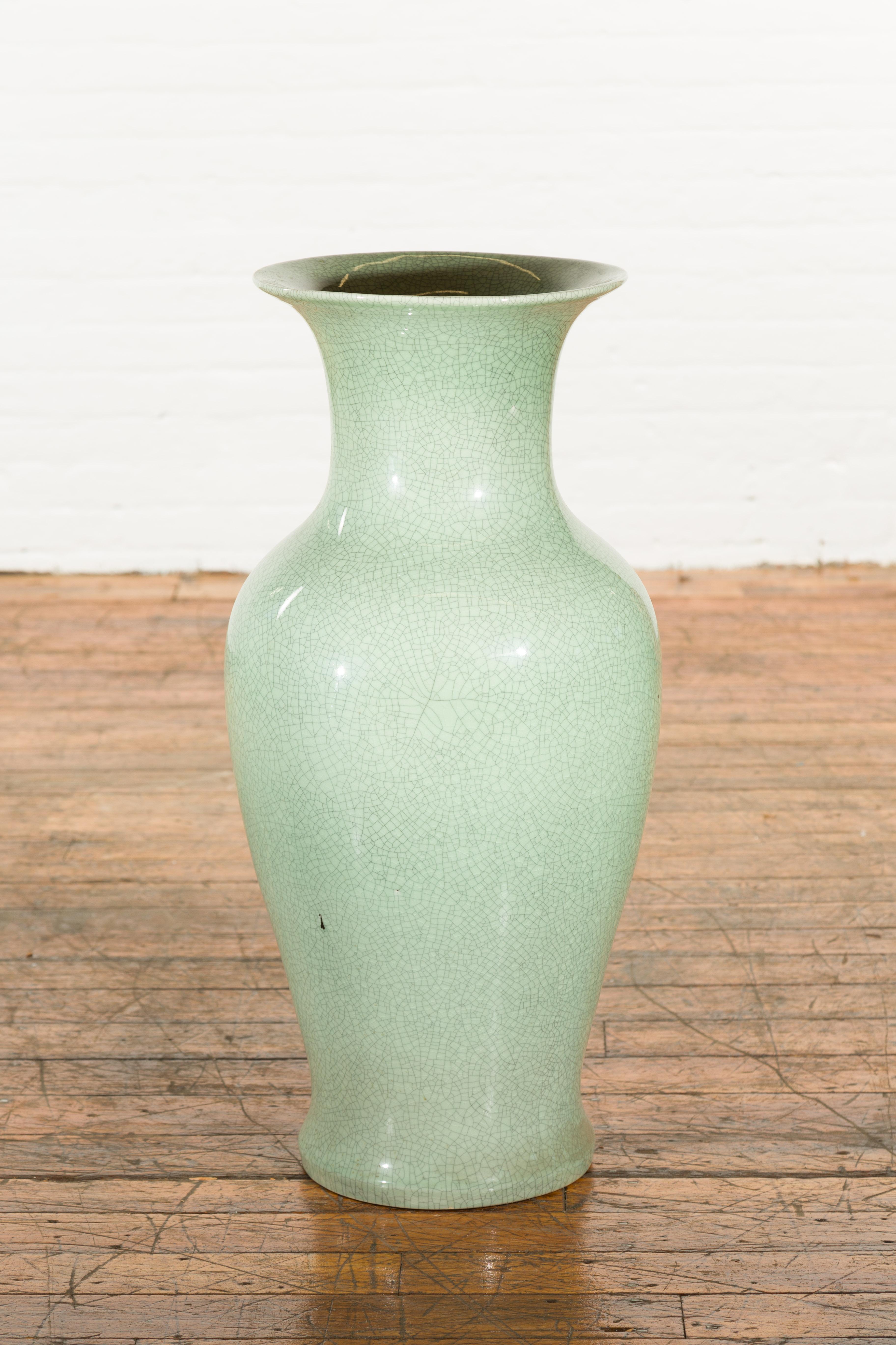 20th Century Chinese Vintage Altar Vase with Crackle Celadon Finish and Flaring Neck For Sale