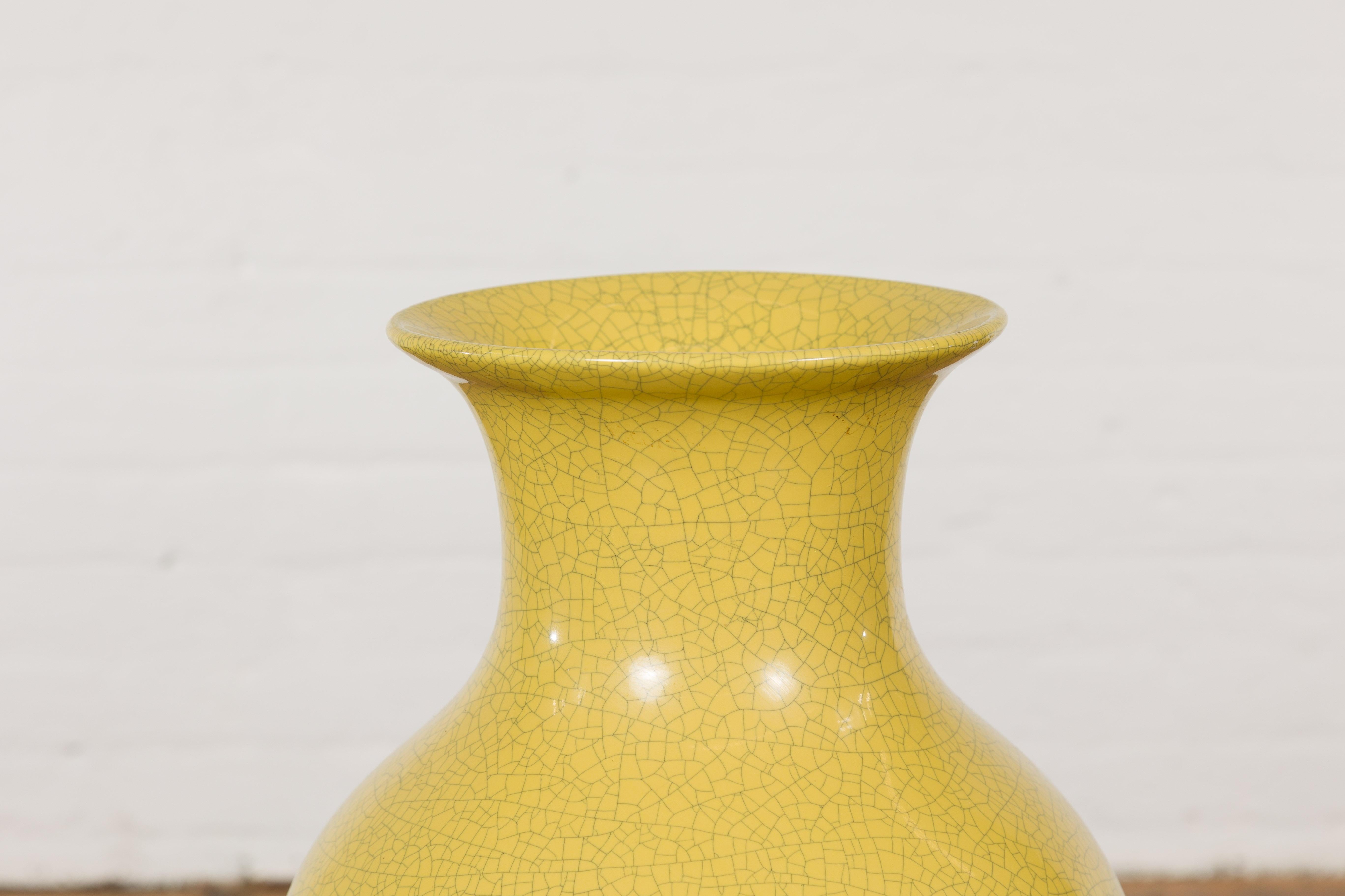 20th Century Chinese Vintage Altar Vase with Yellow Crackle Finish and Flaring Neck For Sale