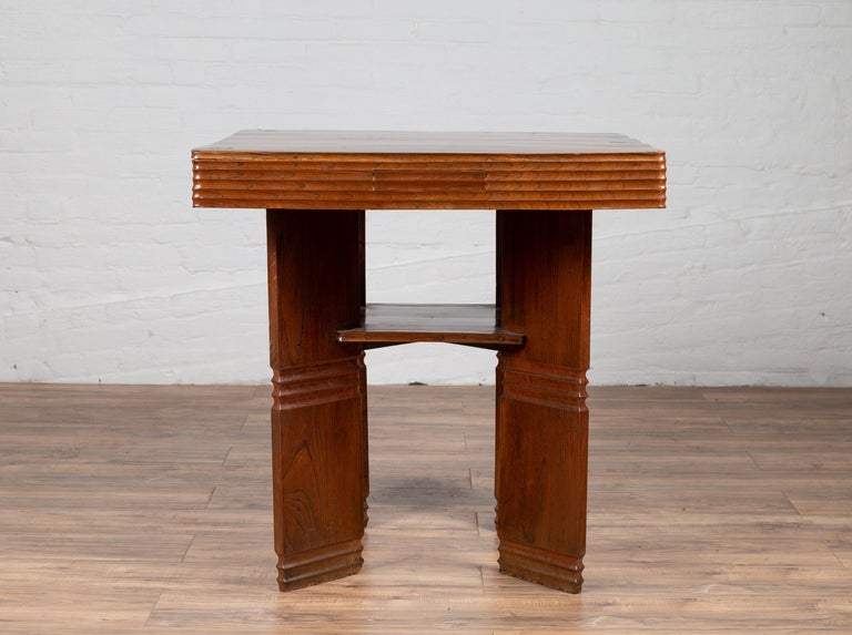 Chinese Vintage Art Deco Ribbed Game Table with Pull-Out Drawers and ...