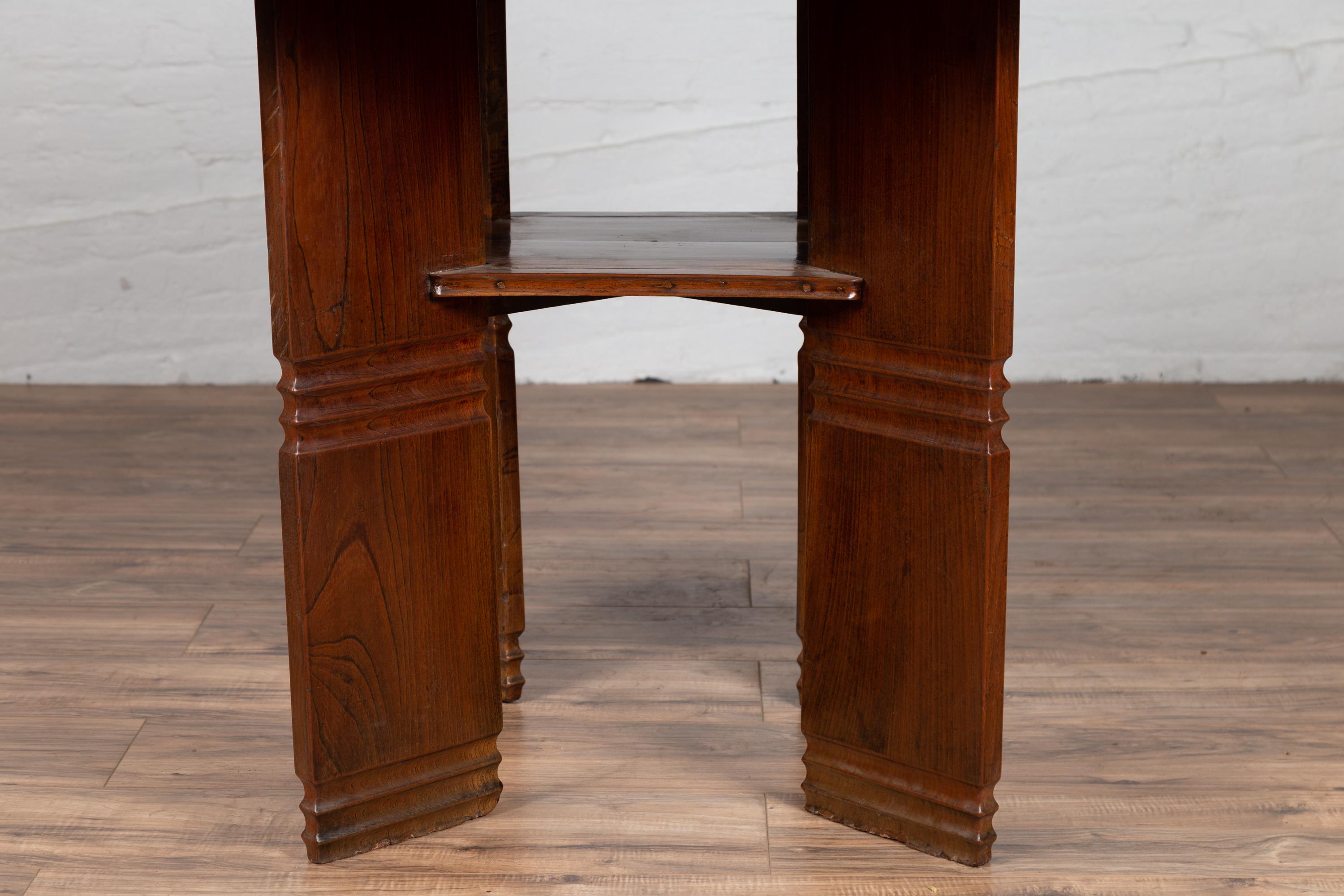 Chinese Art Deco 1930s Ribbed Game Table with Pull-Out Drawers and Canted Legs For Sale