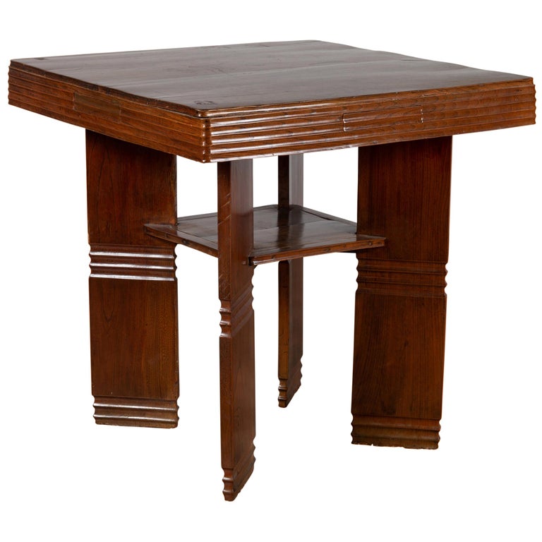 Chinese Vintage Art Deco Ribbed Game Table with Pull-Out ...